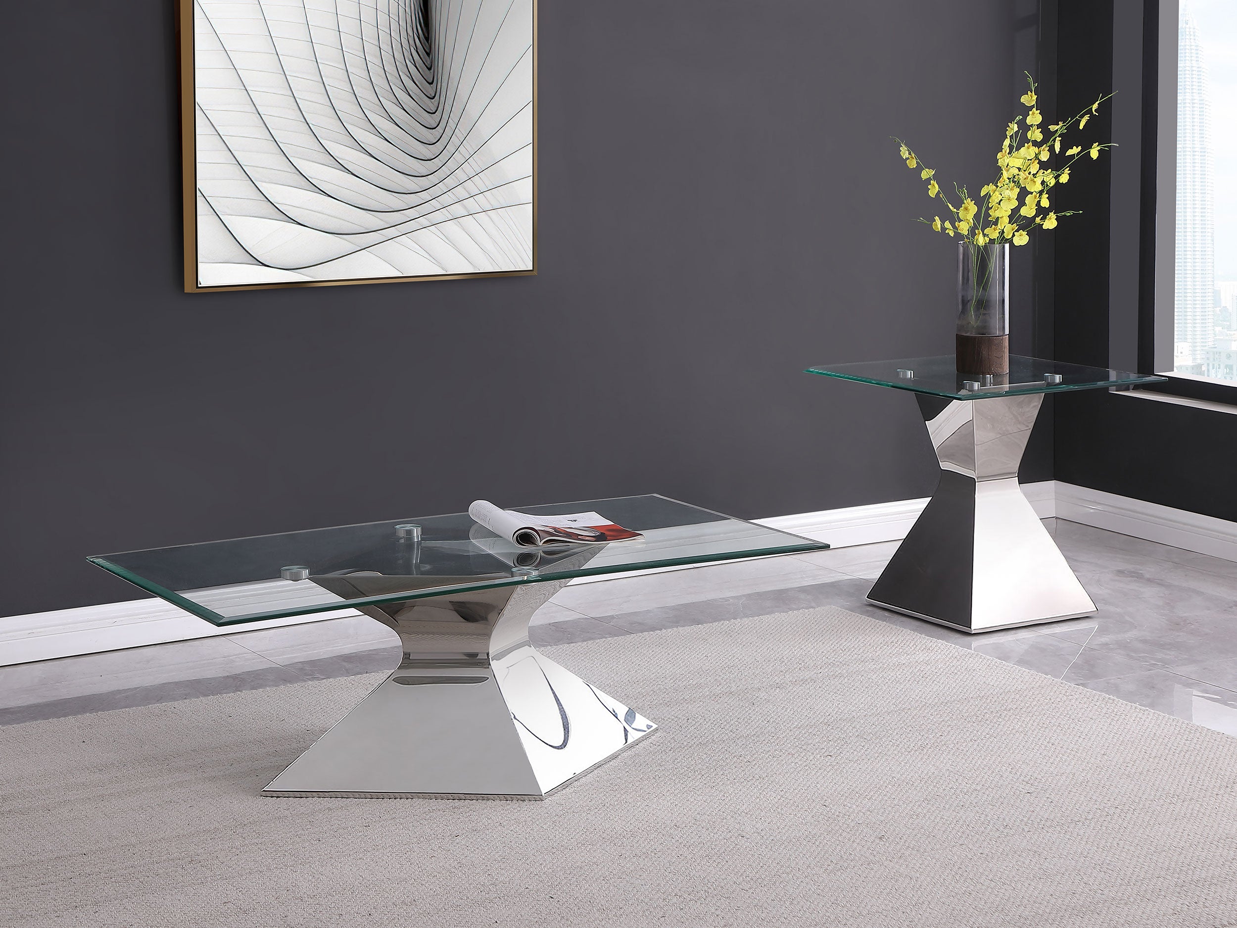 Jenny Glass Top Stainless Steel Side End Table Chrome — view 6