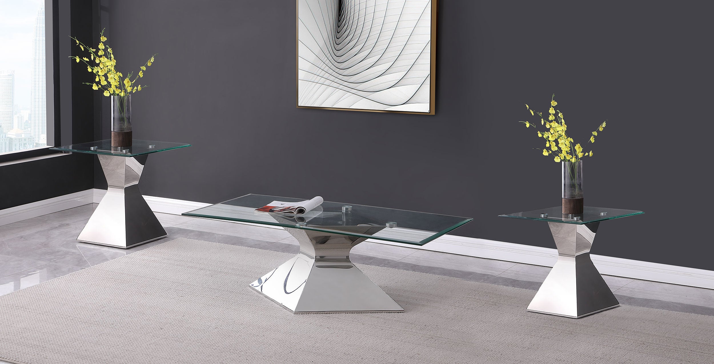 Jenny 3-piece Rectangular Coffee and End Table Set Chrome — view 1