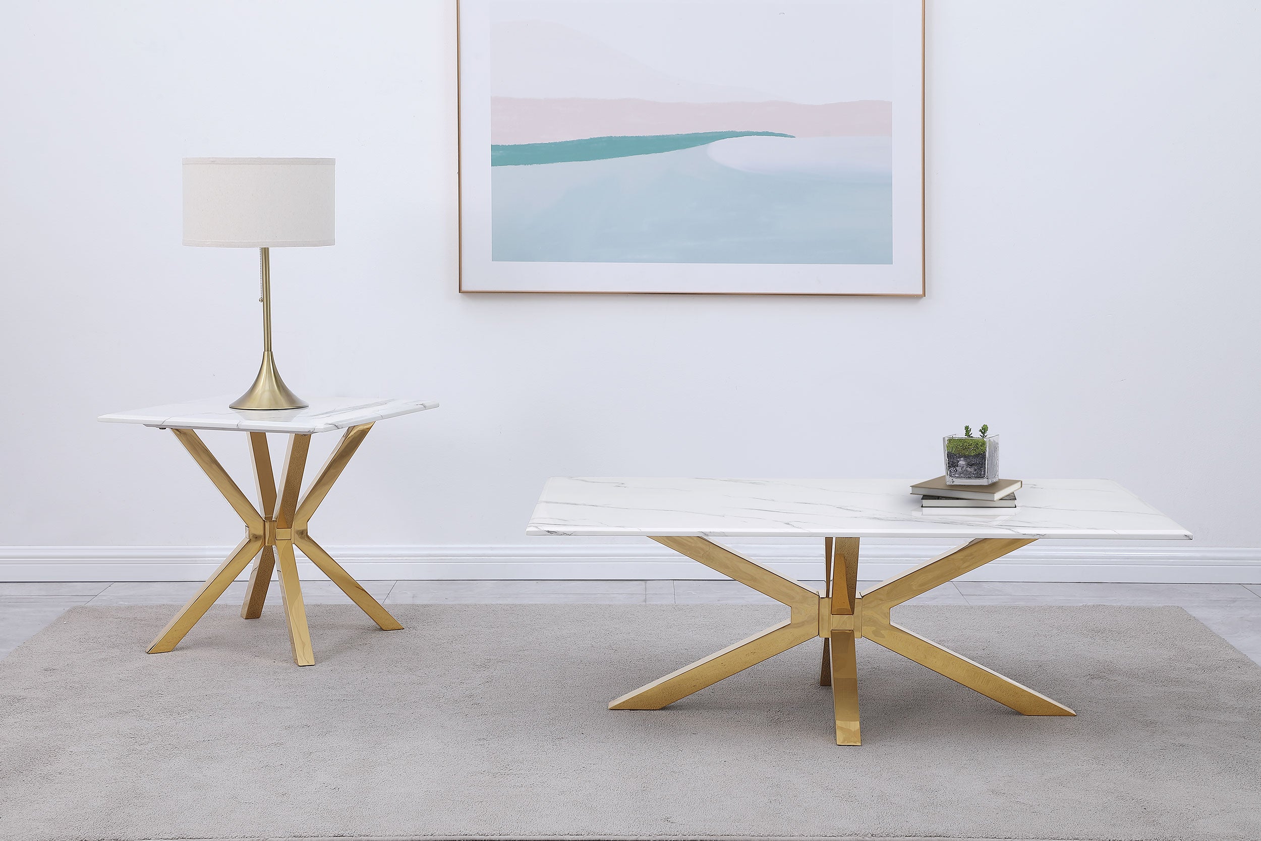 Visalia Faux Marble Top Stainless Steel Coffee Table Gold — view 8