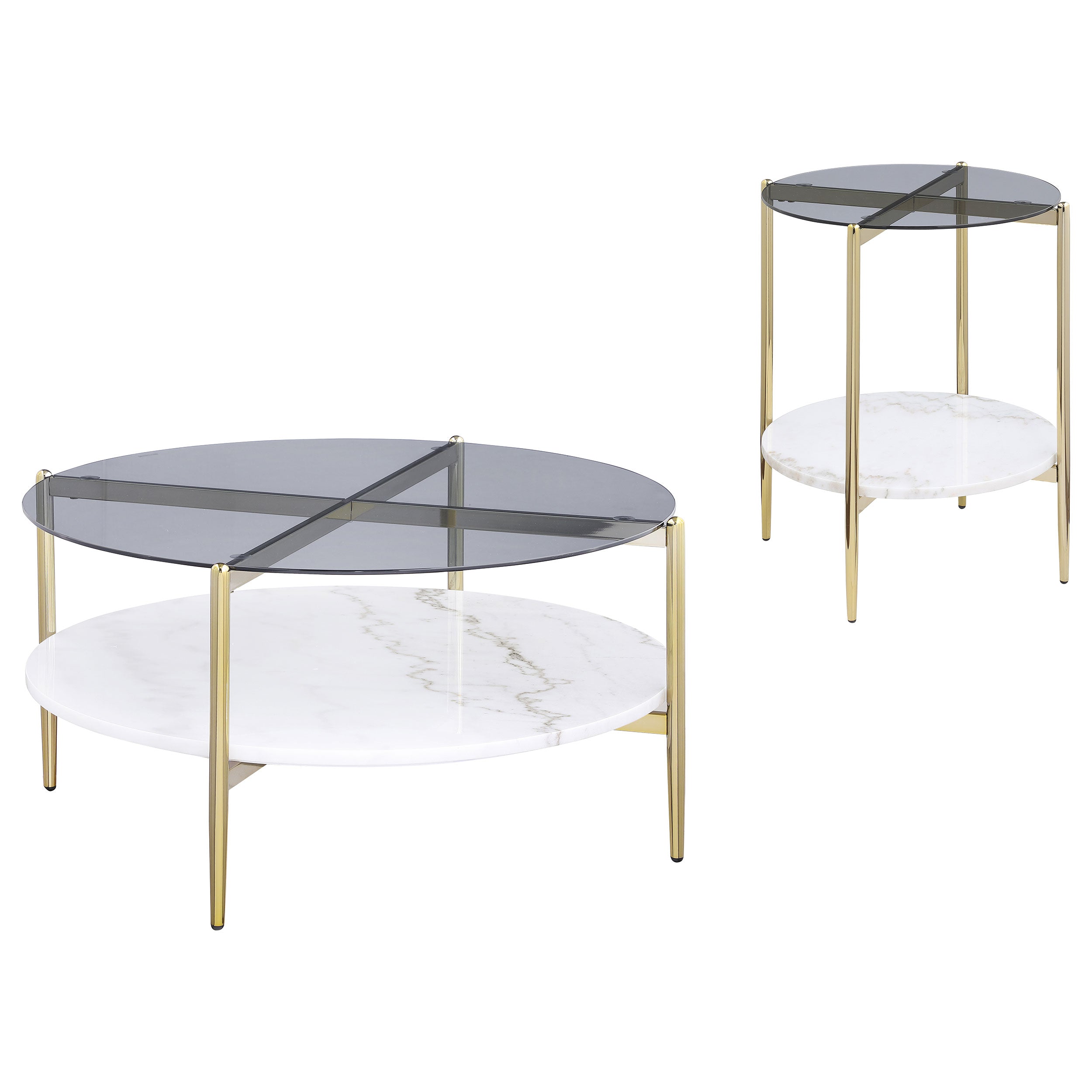 Jonelle 2-piece Round Coffee and End Table Set Gold — view 2