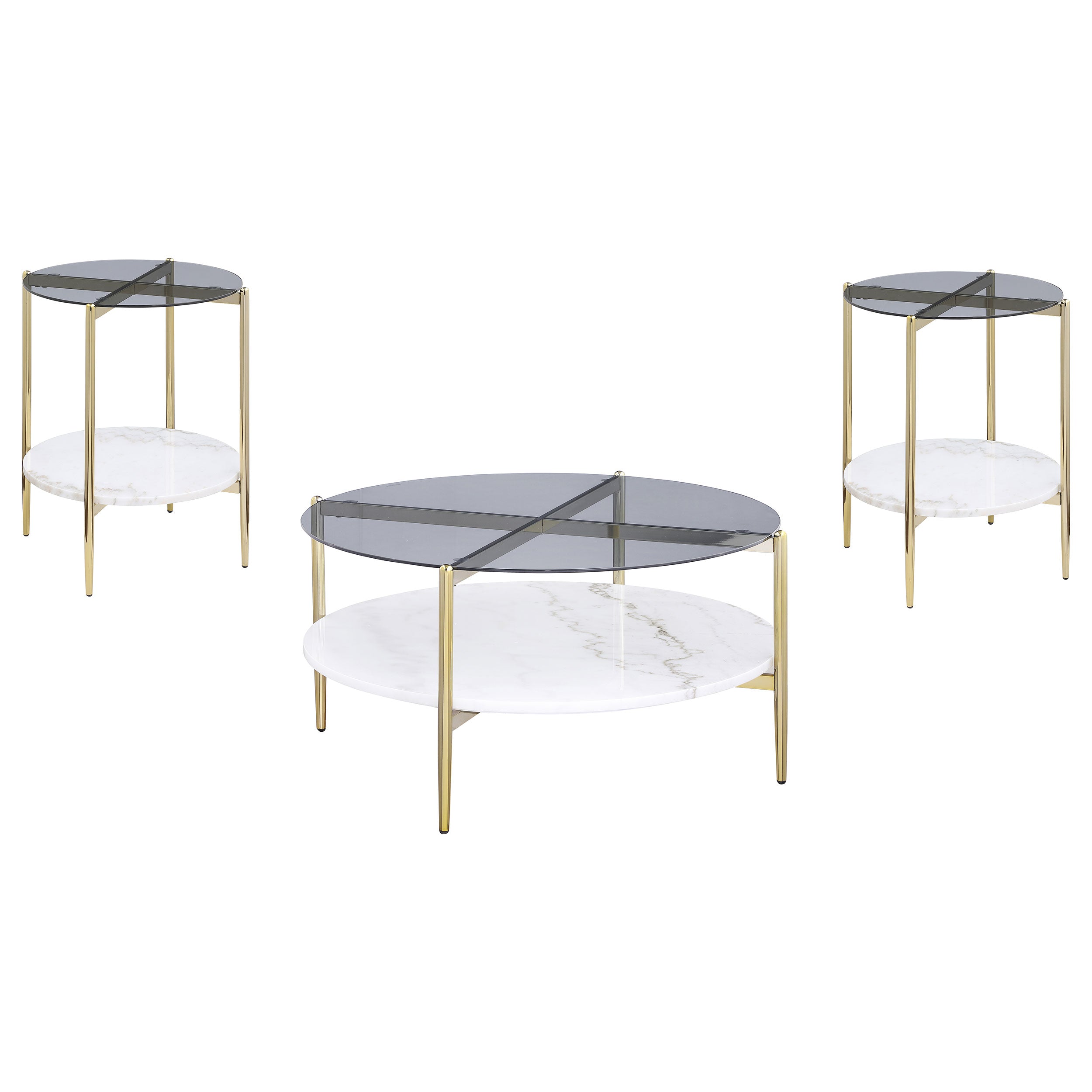 Jonelle 3-piece Round Coffee and End Table Set Gold — view 2