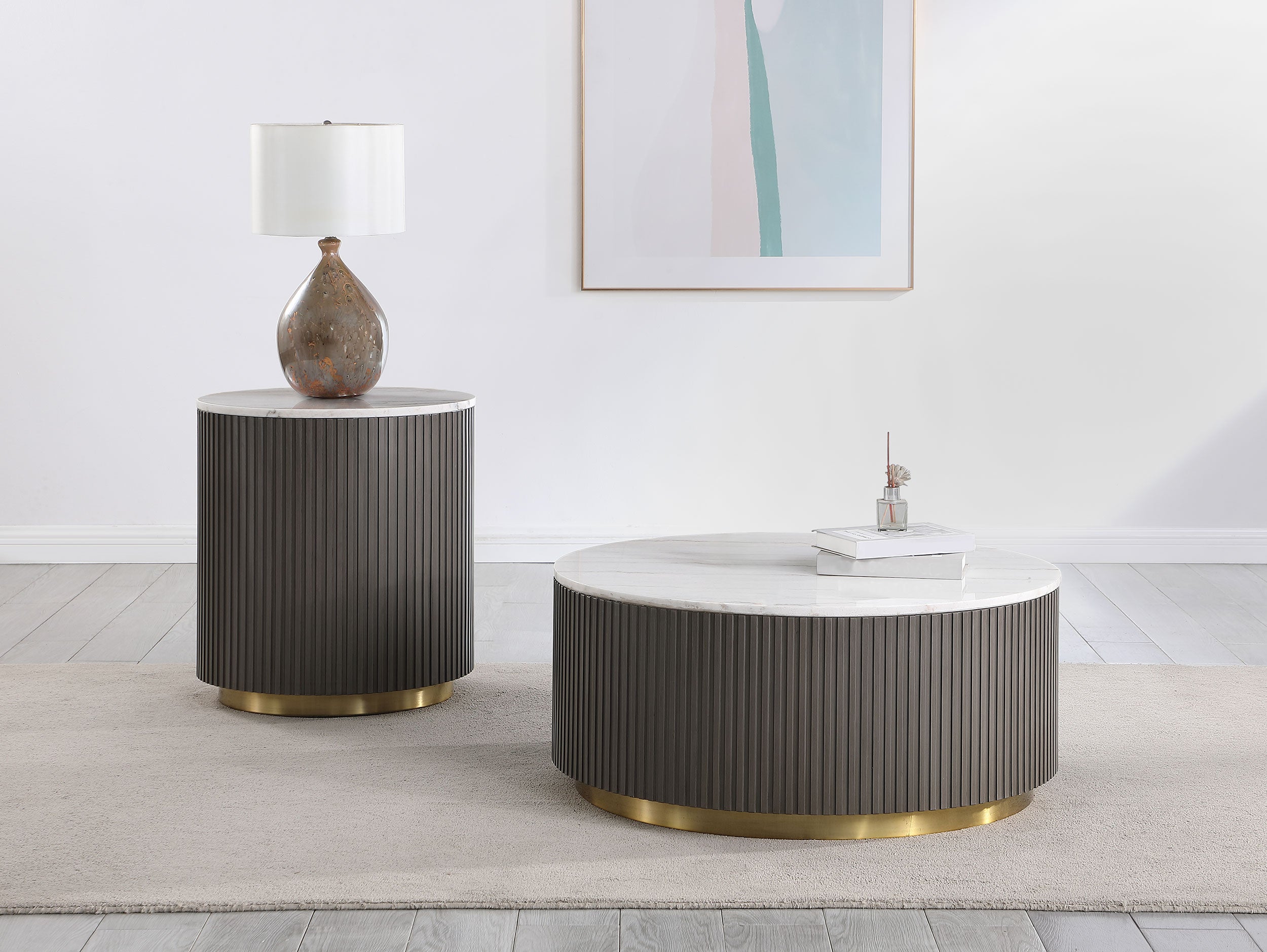Jason Round White Marble Top Side End Table Charcoal — view 8