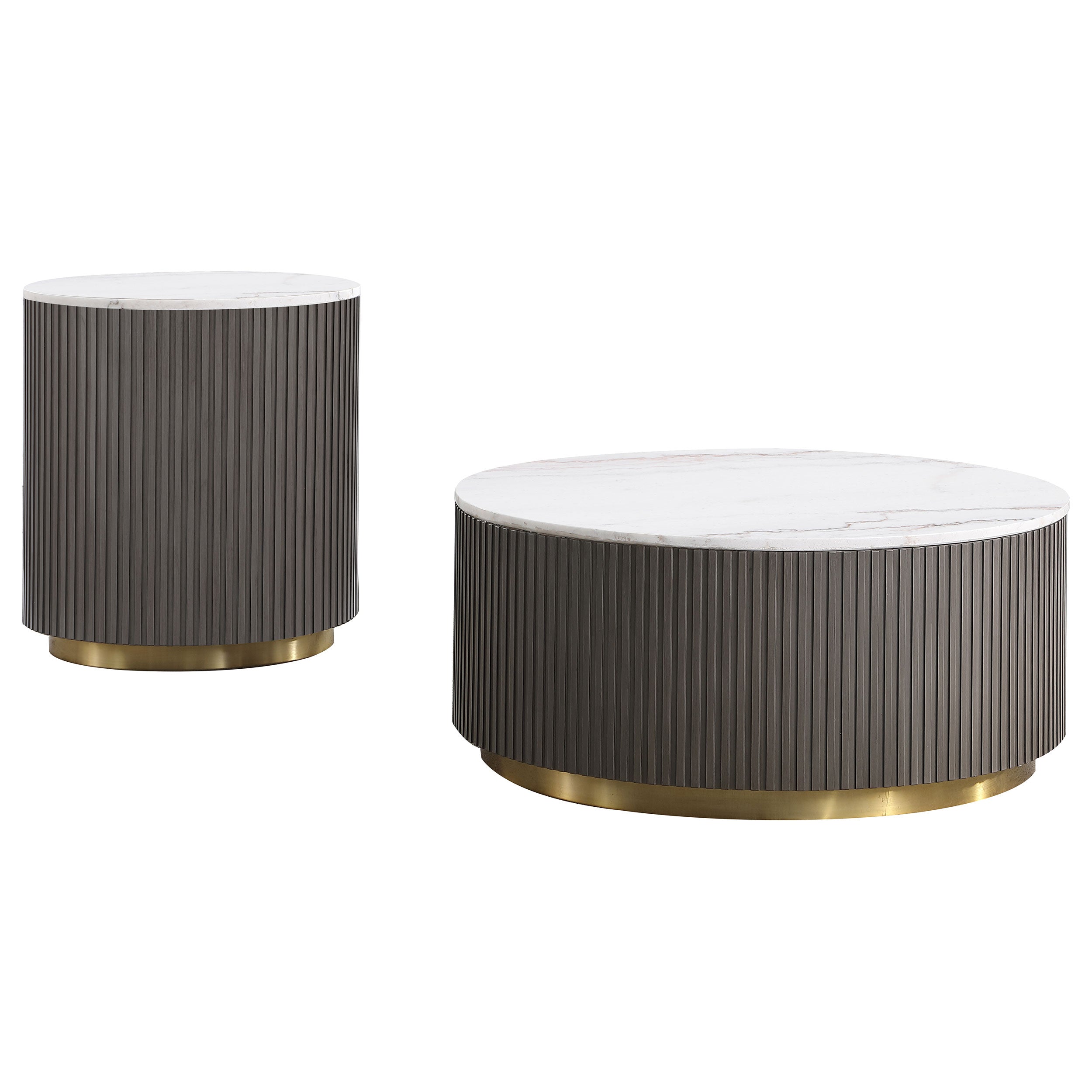 Jason 2-piece Round White Marble Coffee Table Set Charcoal — view 2