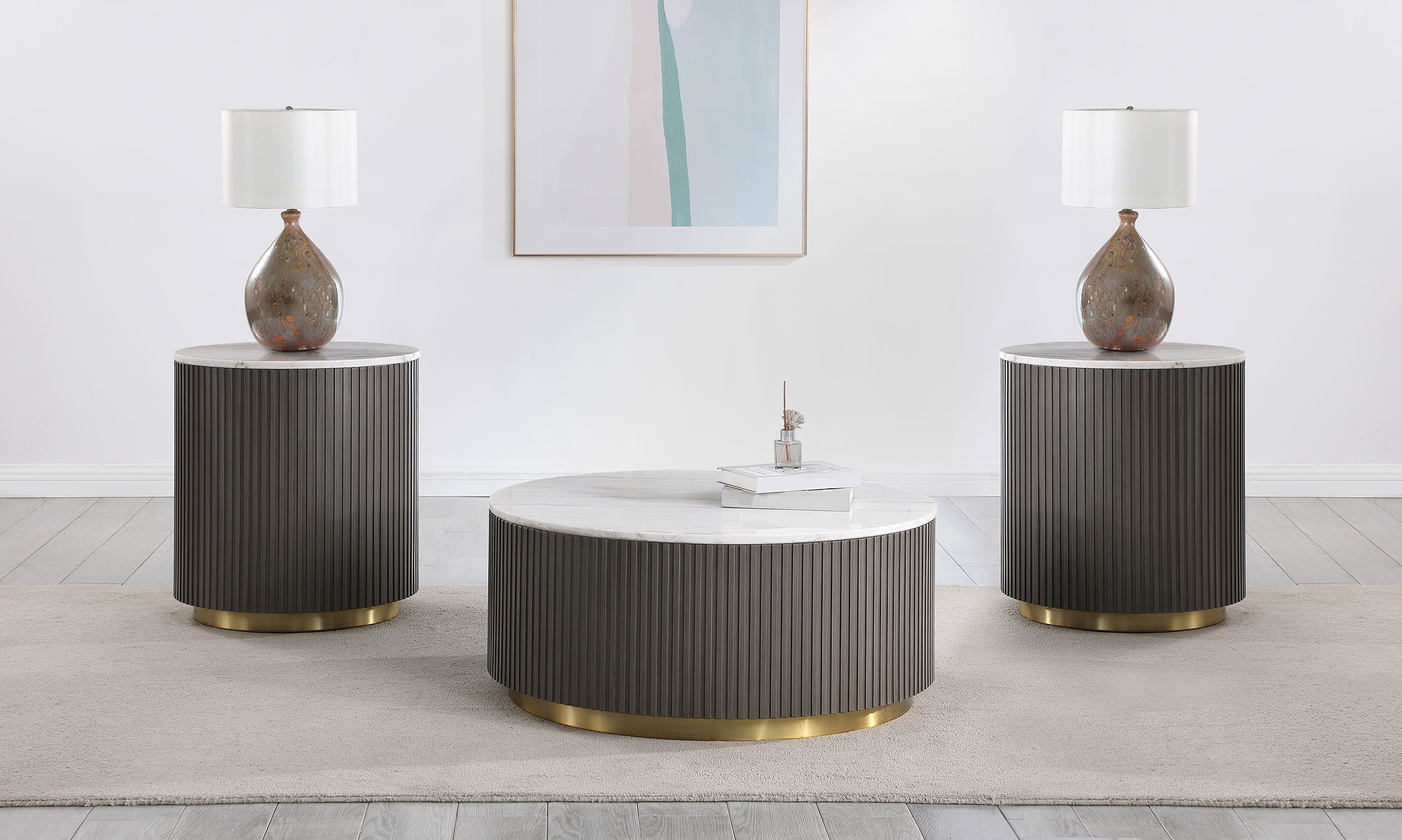 Jason 3-piece Round White Marble Coffee Table Set Charcoal — view 1