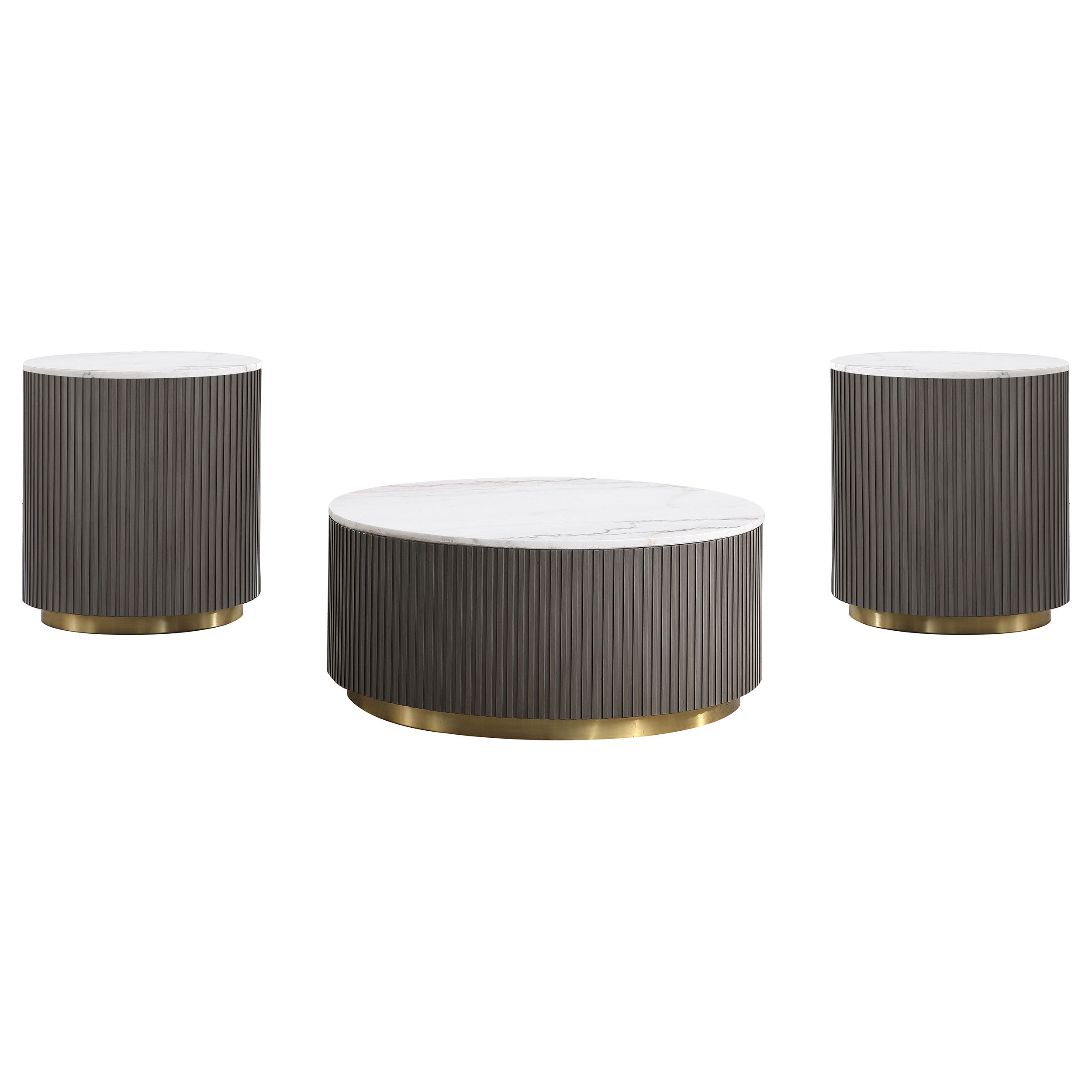 Jason 3-piece Round White Marble Coffee Table Set Charcoal — view 2