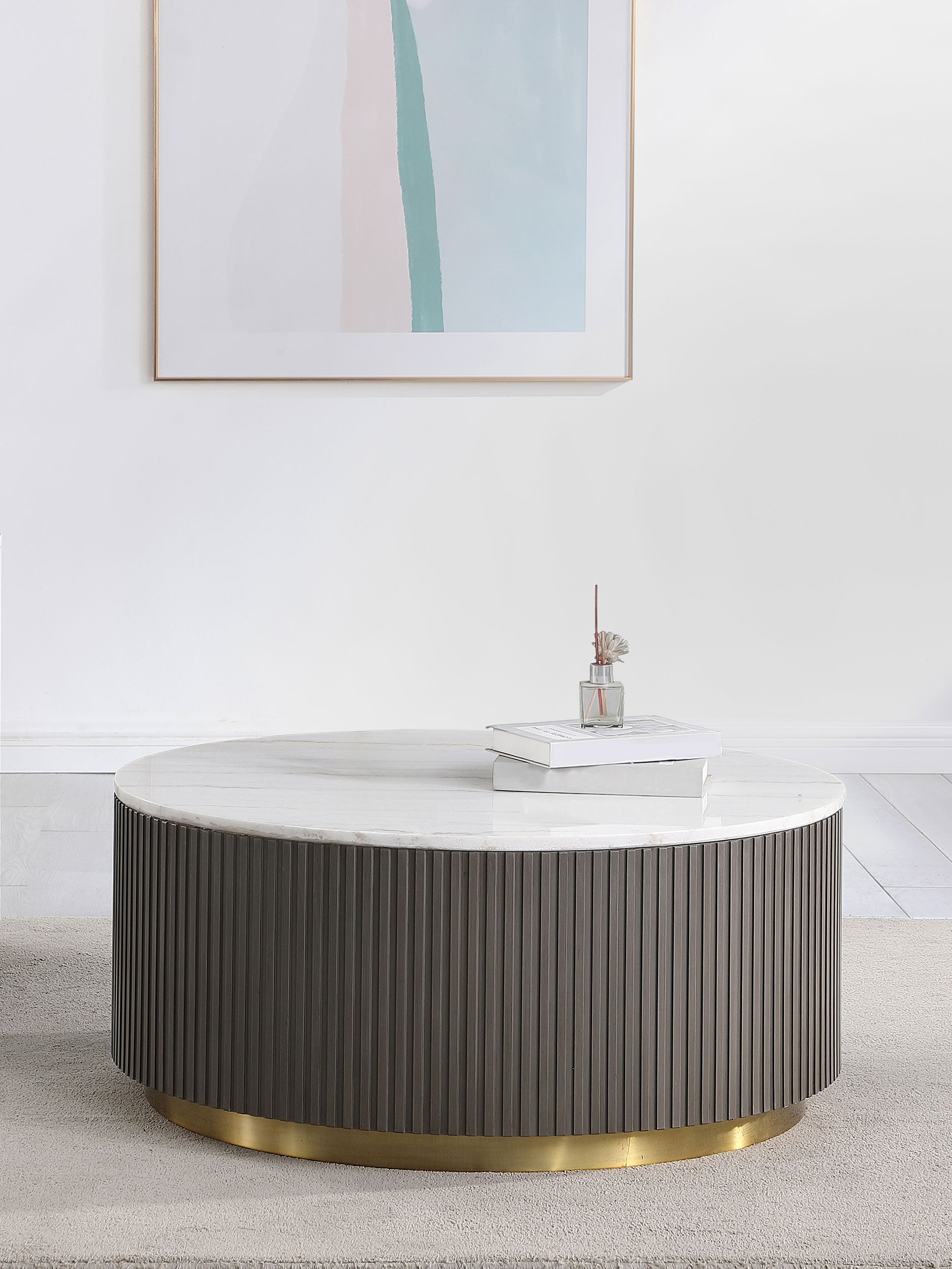 Jason Round White Marble Top Coffee Table Charcoal — view 2