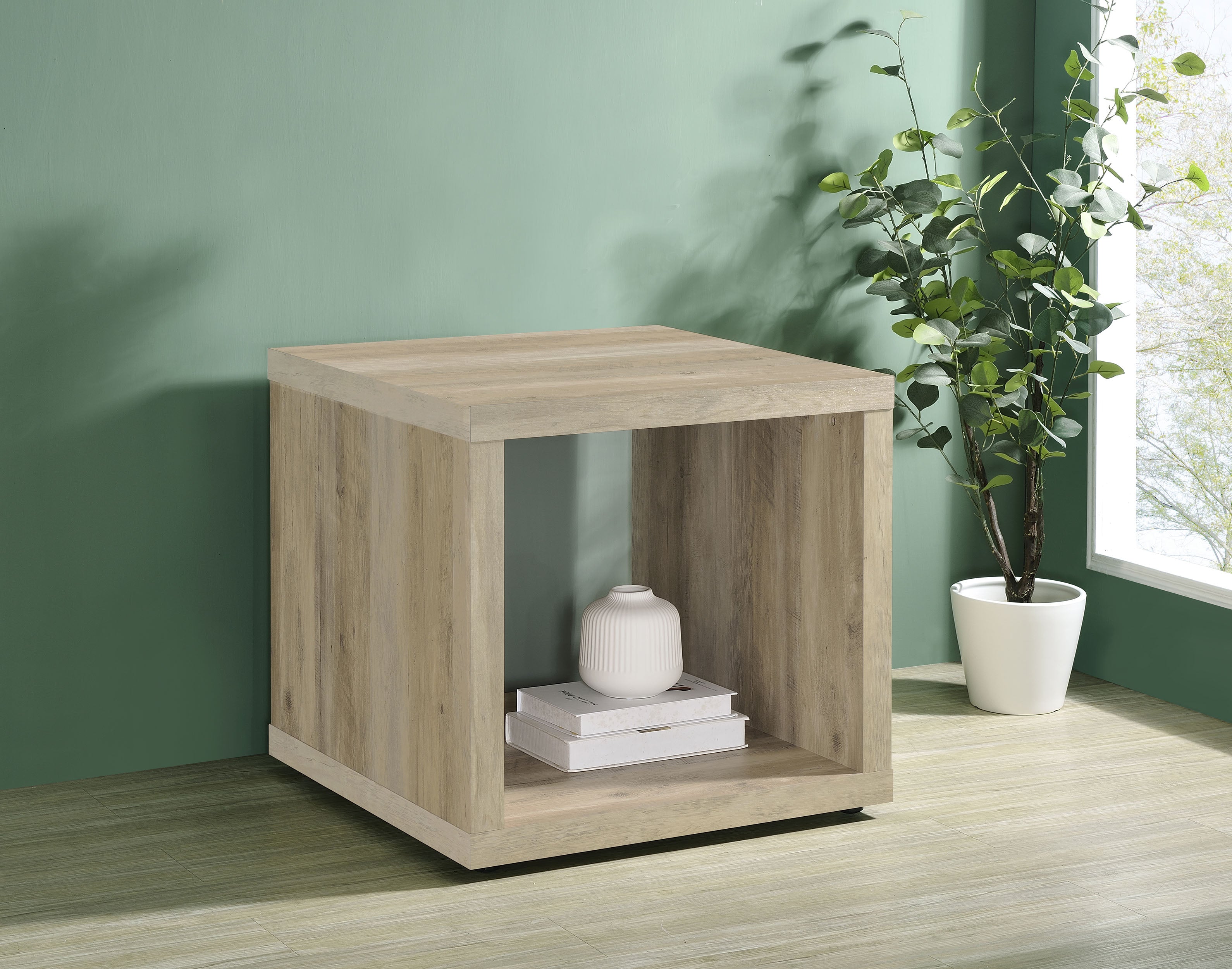 Frisco Square Engineered Wood Side End Table Distressed Pine — view 2