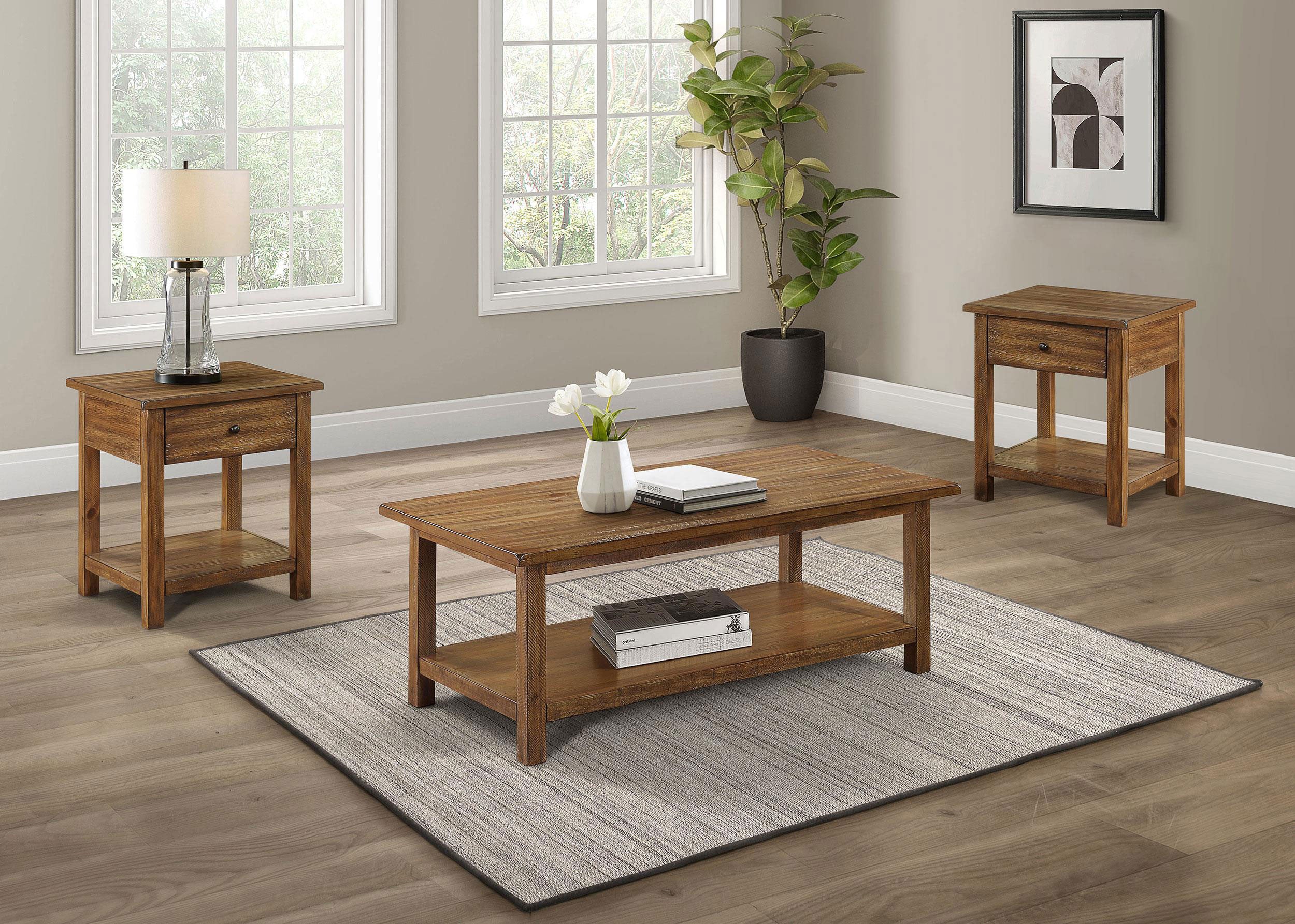 Payne 3-piece Coffee and 1-drawer End Table Set Brown — view 1