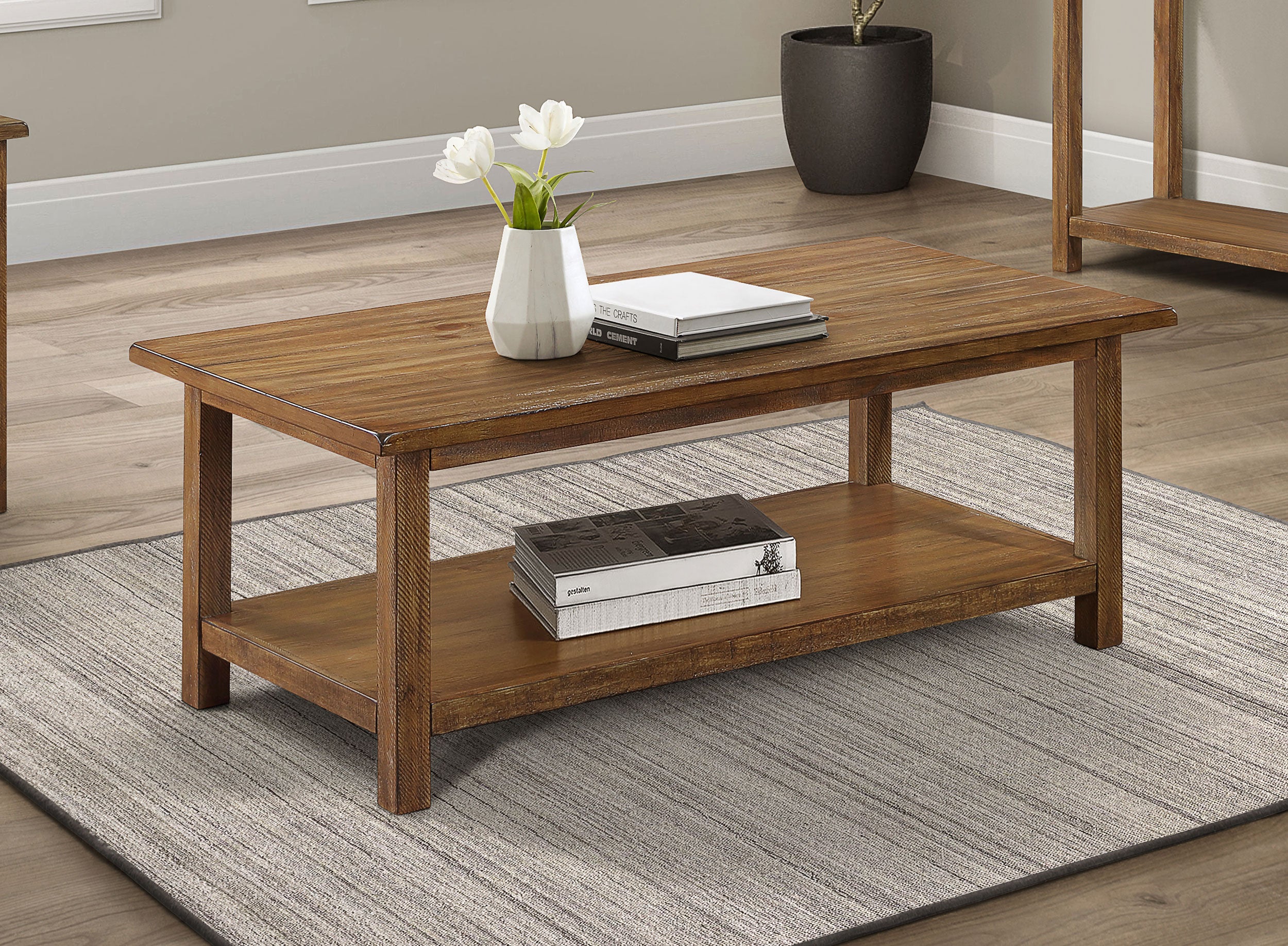 Payne Wood Coffee Table with Shelf Distressed Brown — view 2