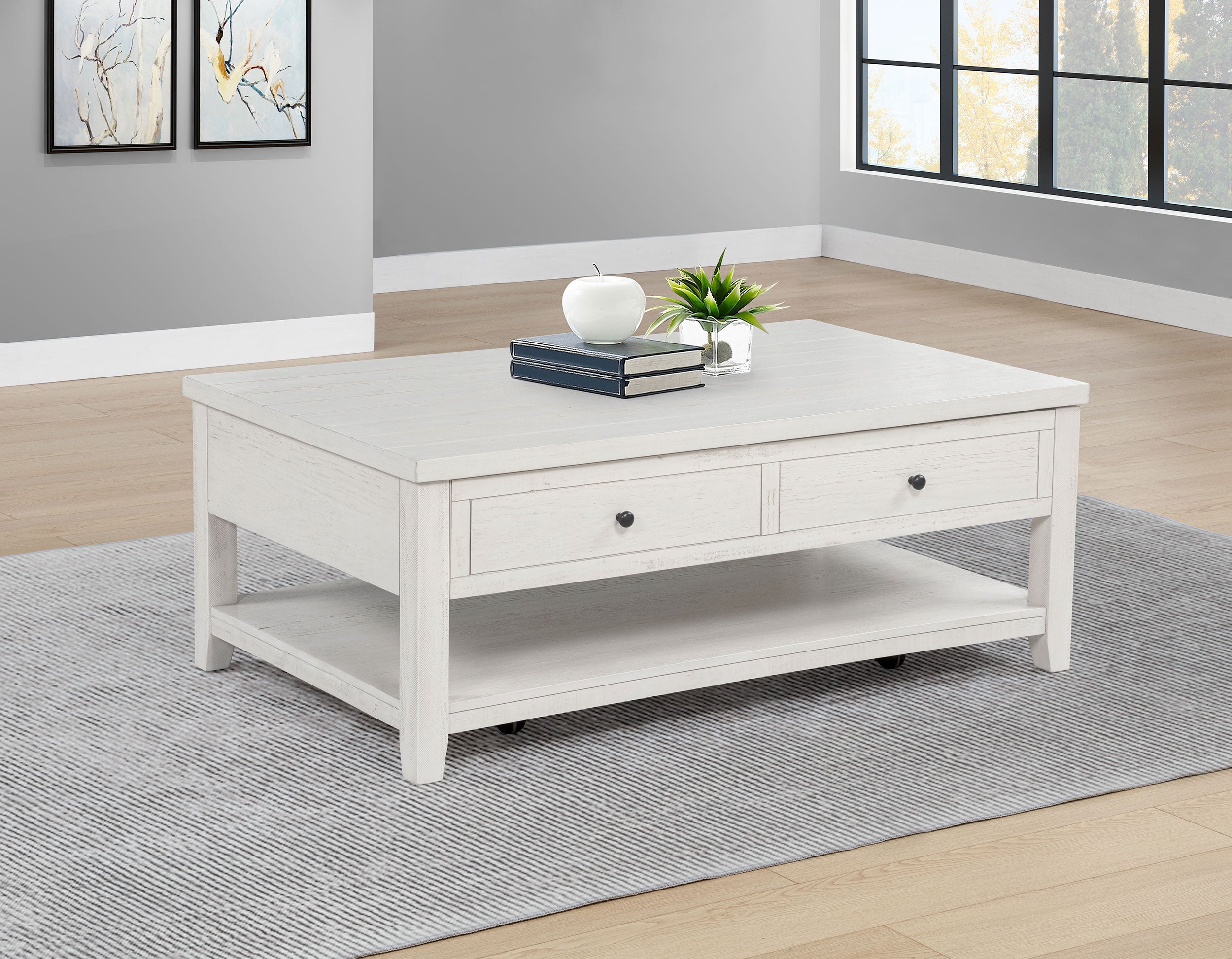 Payne 48-inch Mobile Lift Top Coffee Table Distressed White — view 2