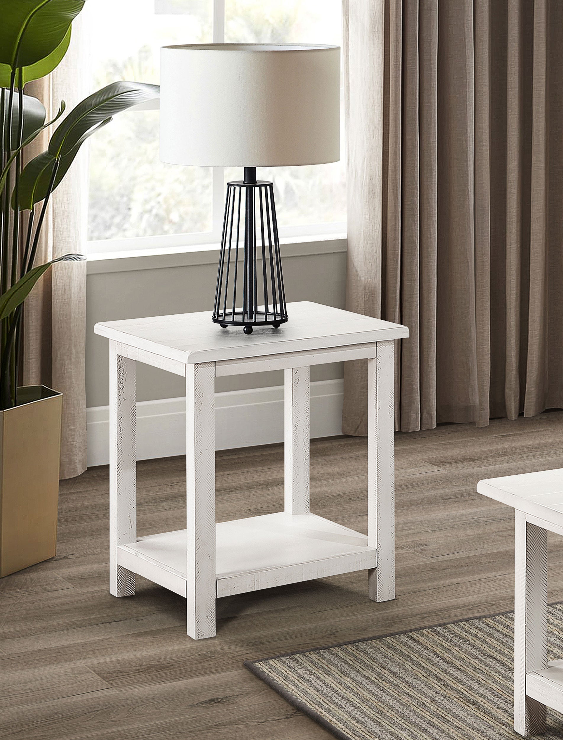 Payne Wood End Table with Shelf Distressed White — view 2