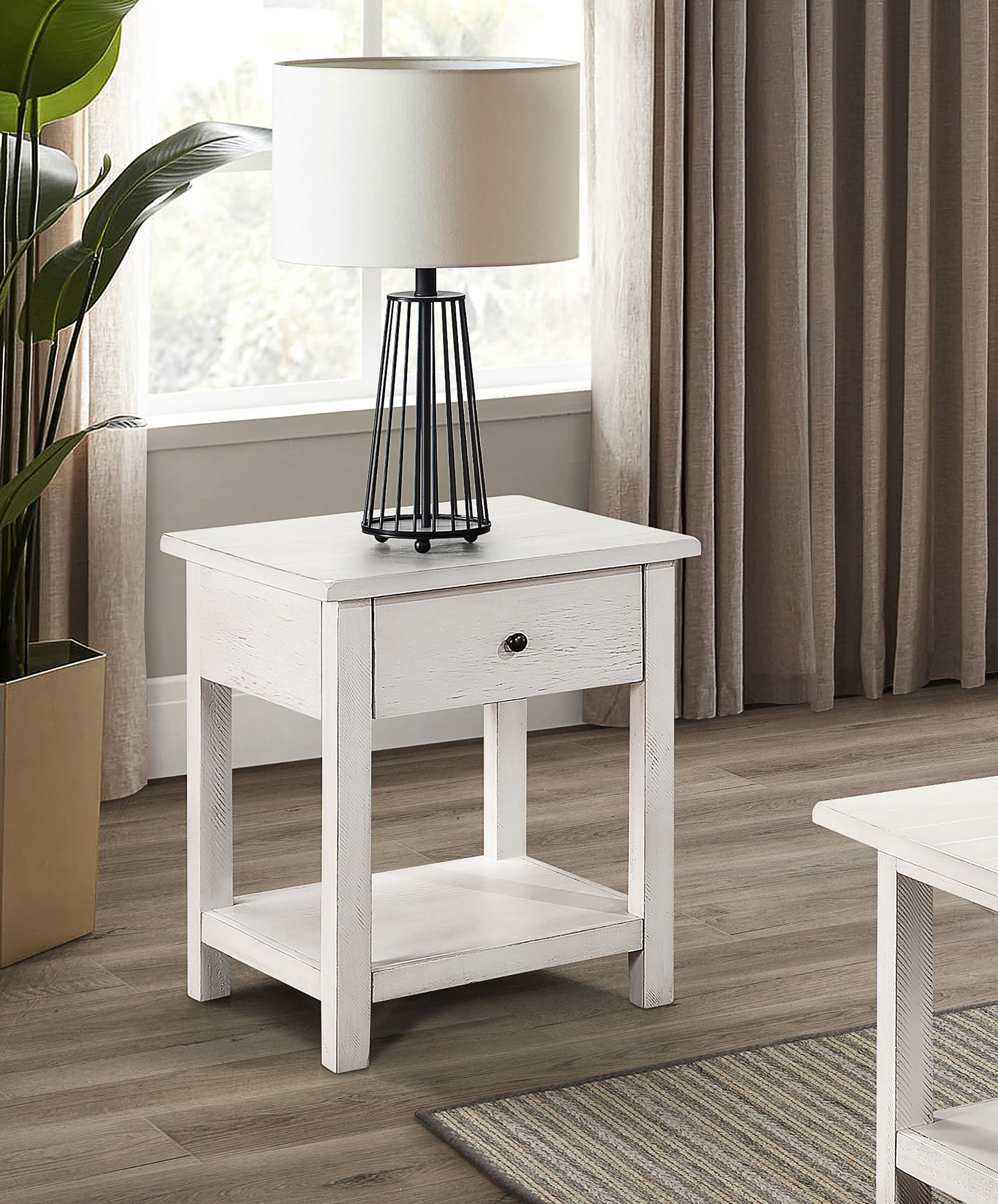 Payne 1-drawer Wood End Table with Shelf Distressed White — view 2