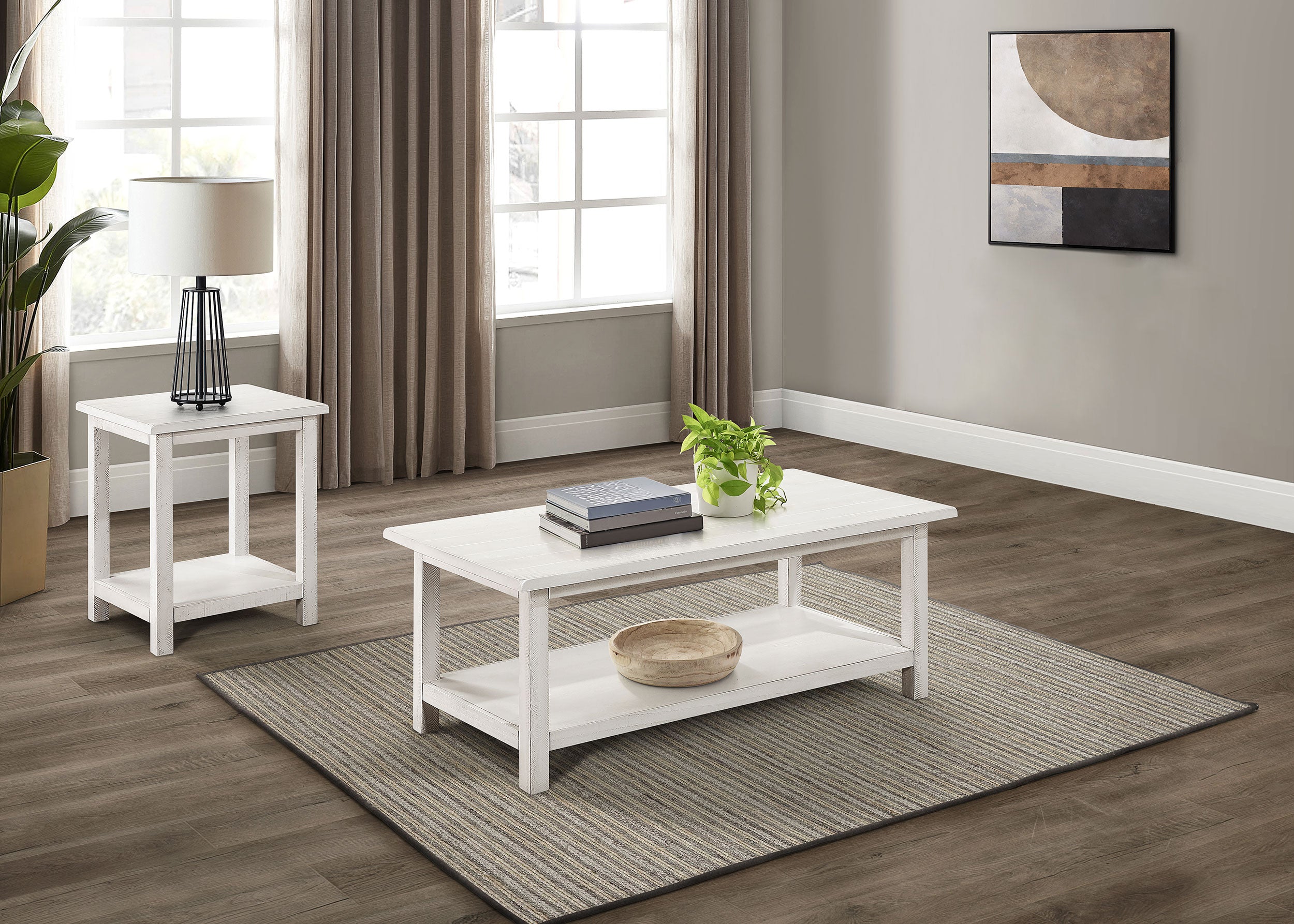 Payne 2-piece Coffee and End Table Set Distressed White — view 1