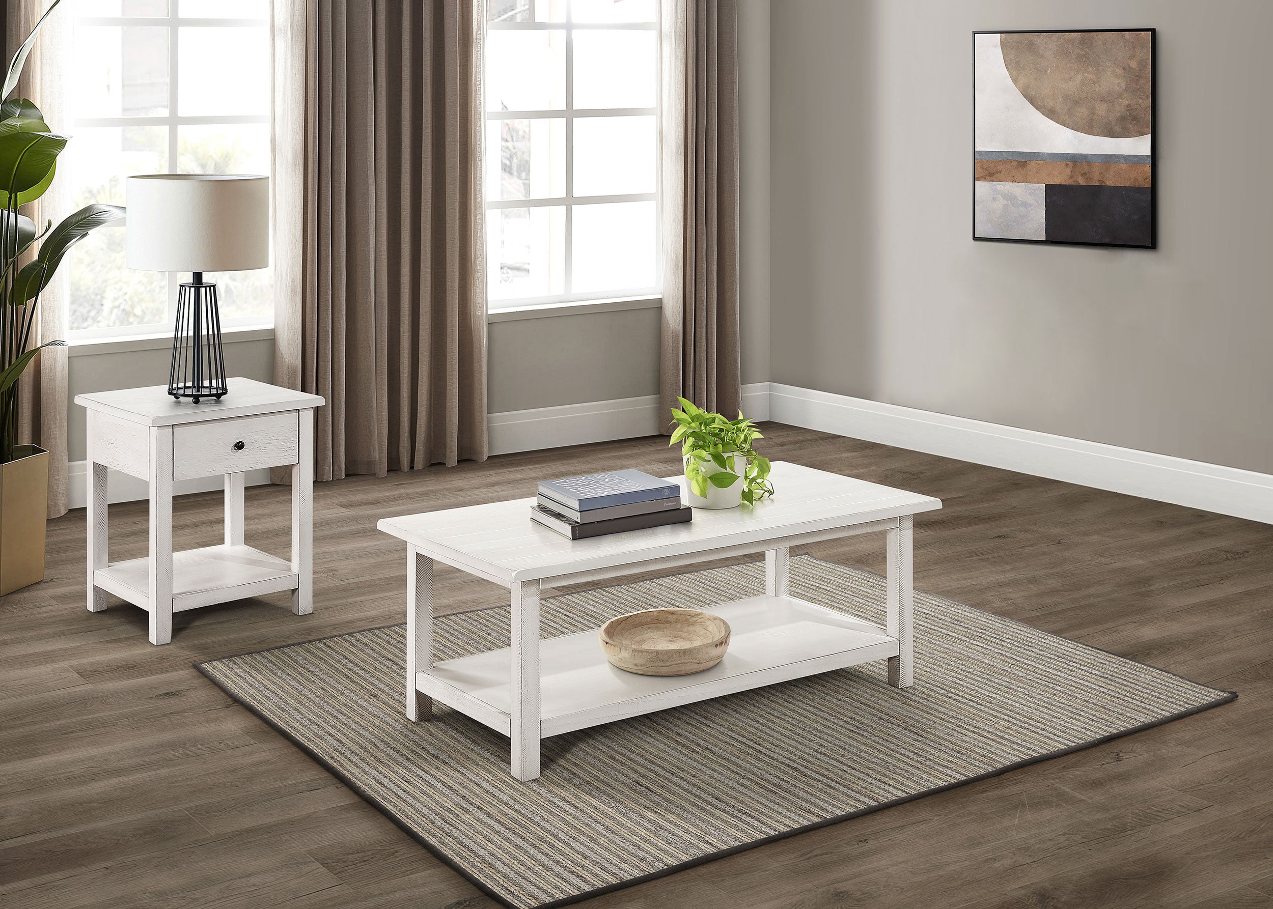 Payne 2-piece Coffee and 1-drawer End Table Set White — view 1