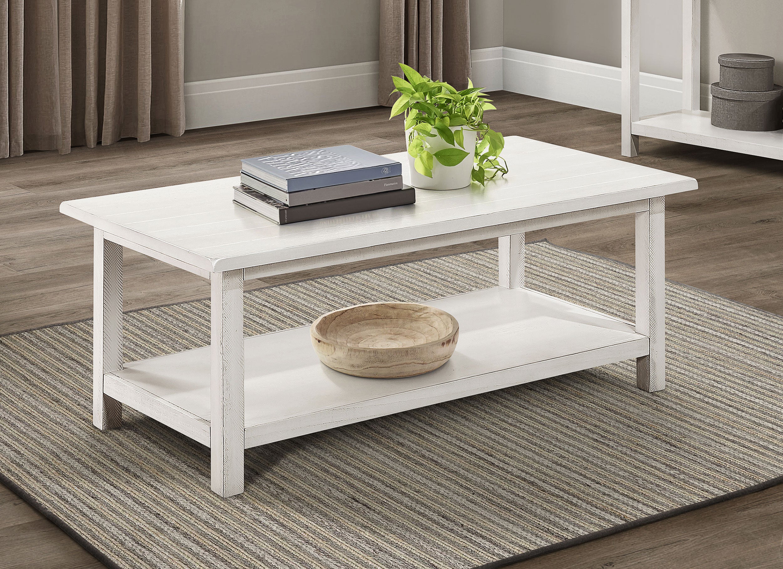 Payne Wood Coffee Table with Shelf Distressed White — view 2