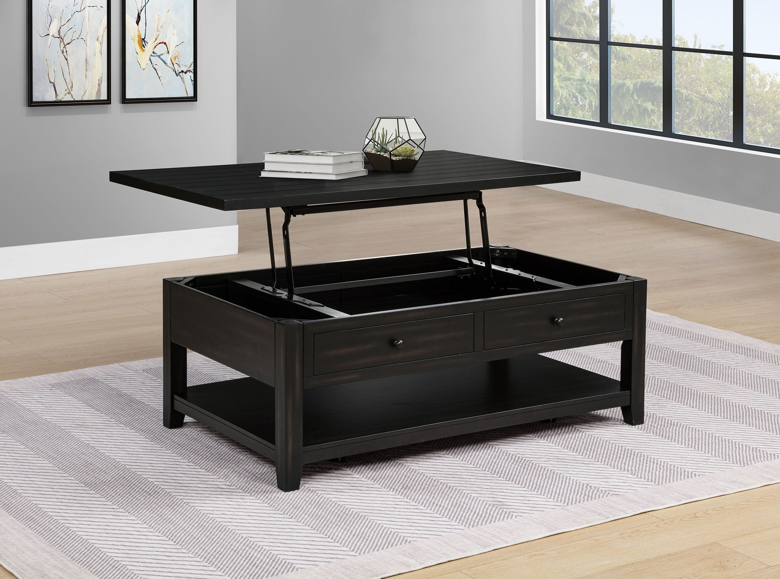 Payne 48-inch Mobile Lift Top Coffee Table Distressed Java — view 3