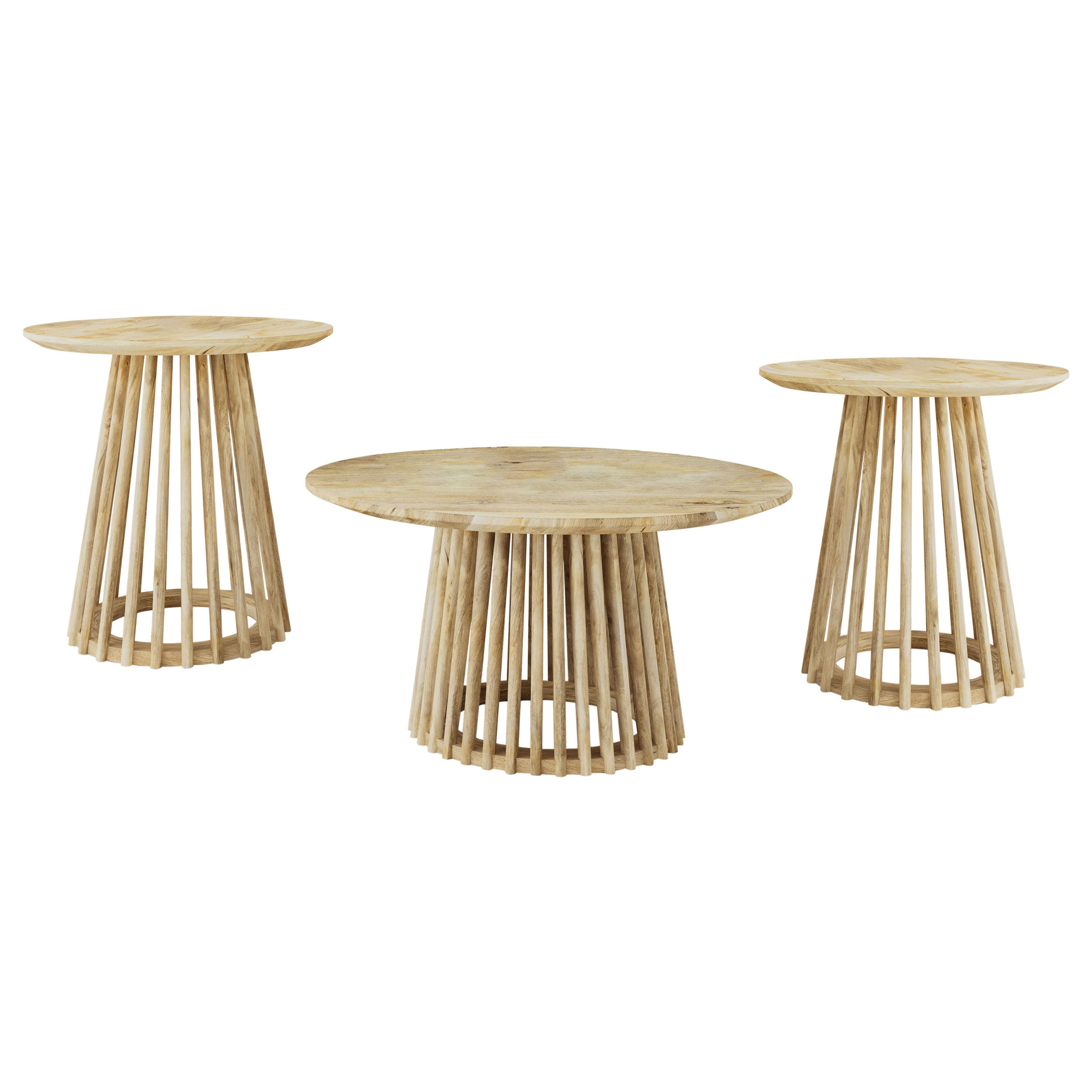Touhy 3-piece Round Coffee and End Table Set Natural Mango — view 2