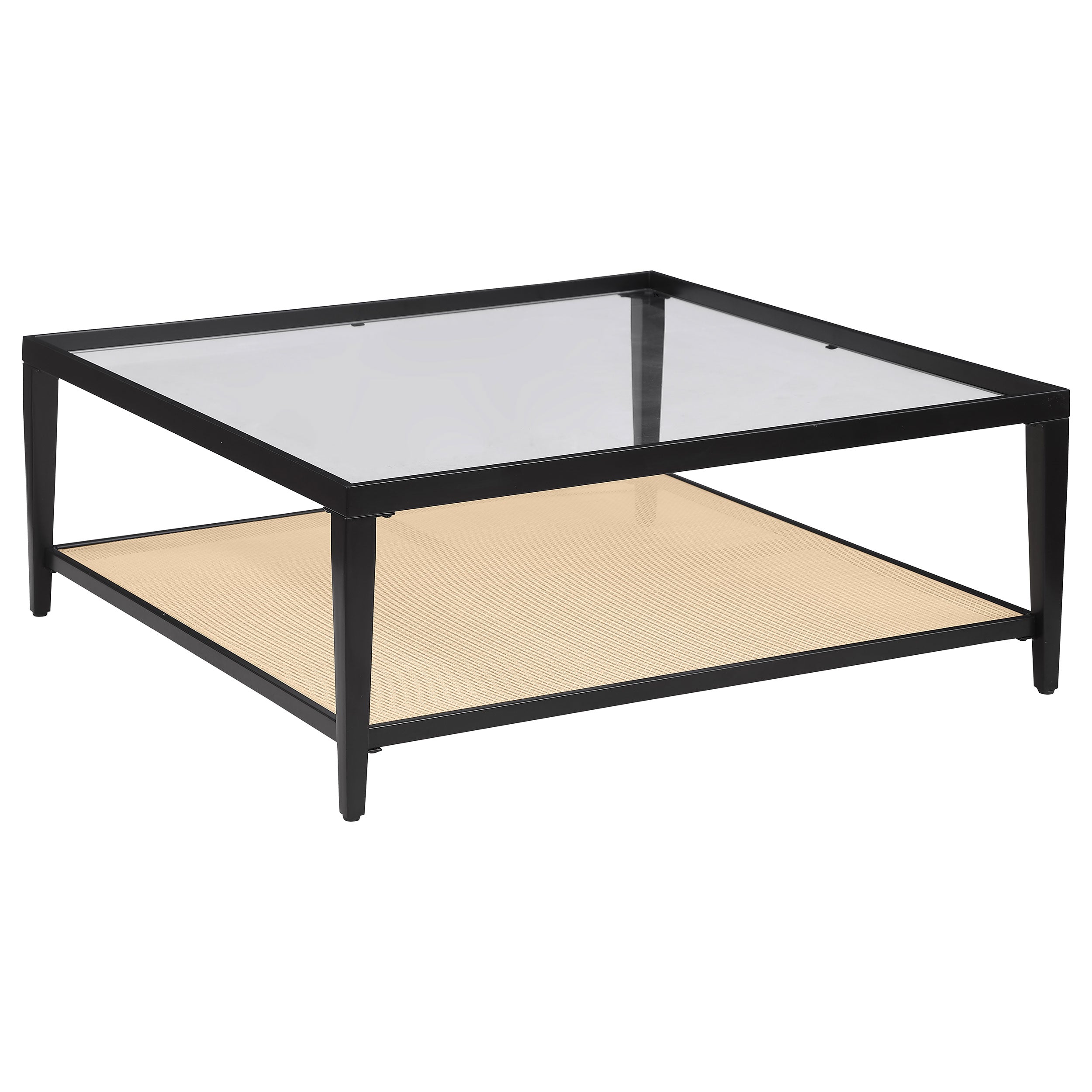Amherst Glass Top Metal with Cane Shelf Coffee Table Black — view 1