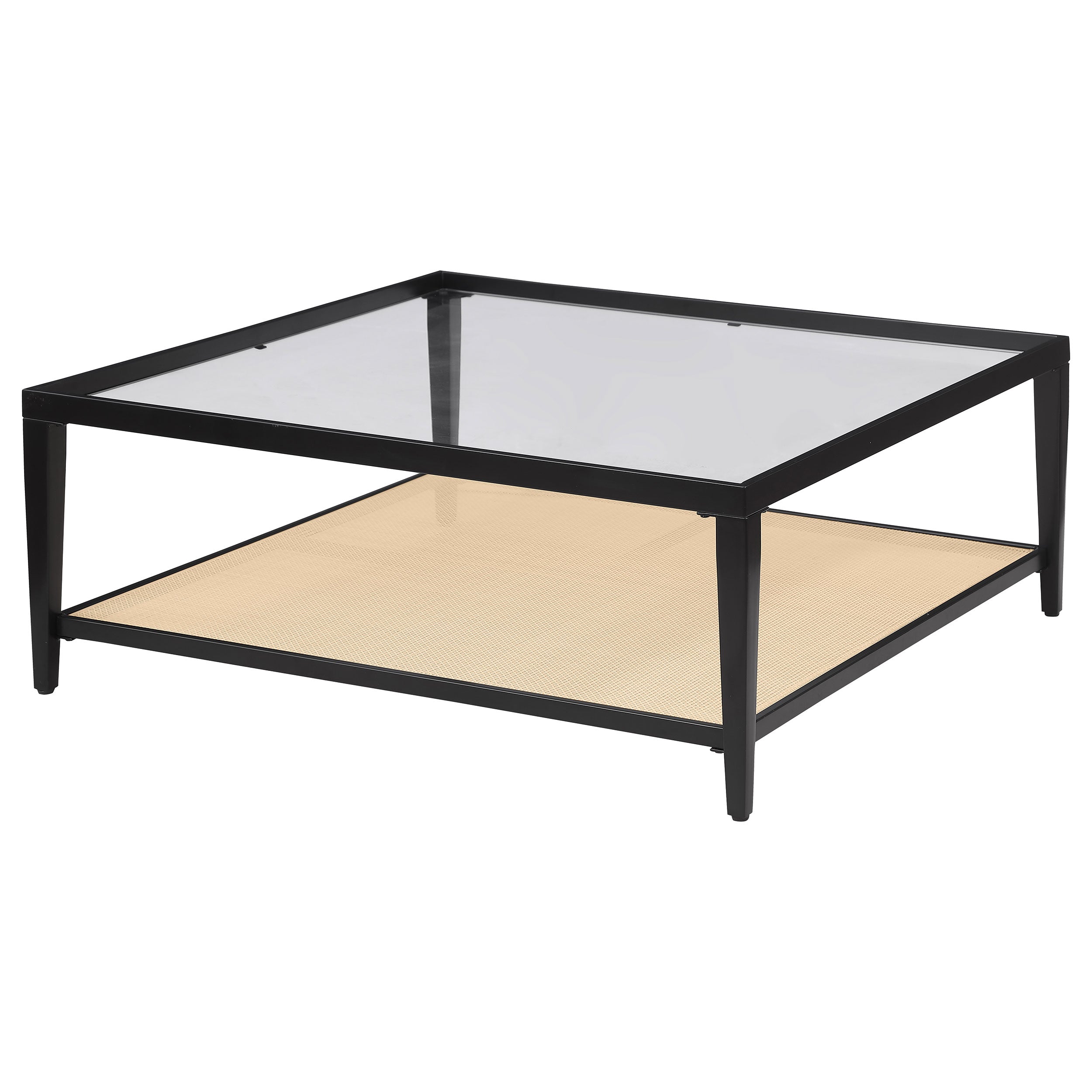 Amherst Glass Top Metal with Cane Shelf Coffee Table Black — view 4