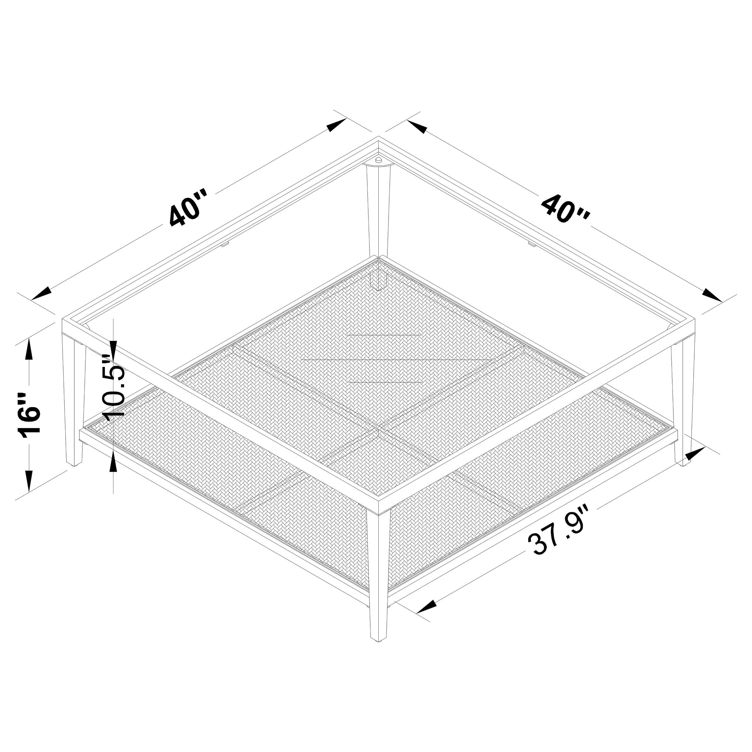Amherst Glass Top Metal with Cane Shelf Coffee Table Black — view 6