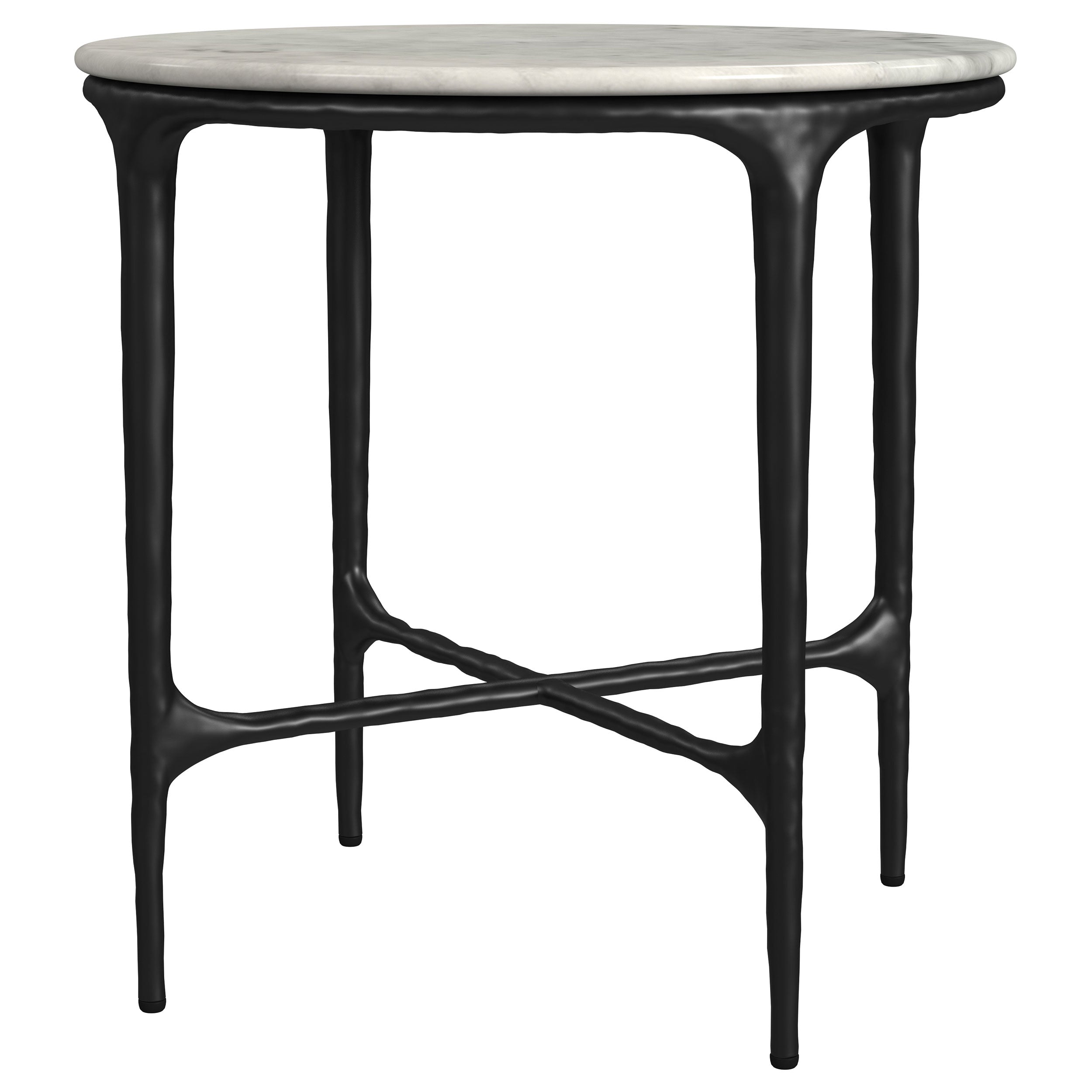 Hermas Round Genuine Marble Top Metal End Side Table White — view 4