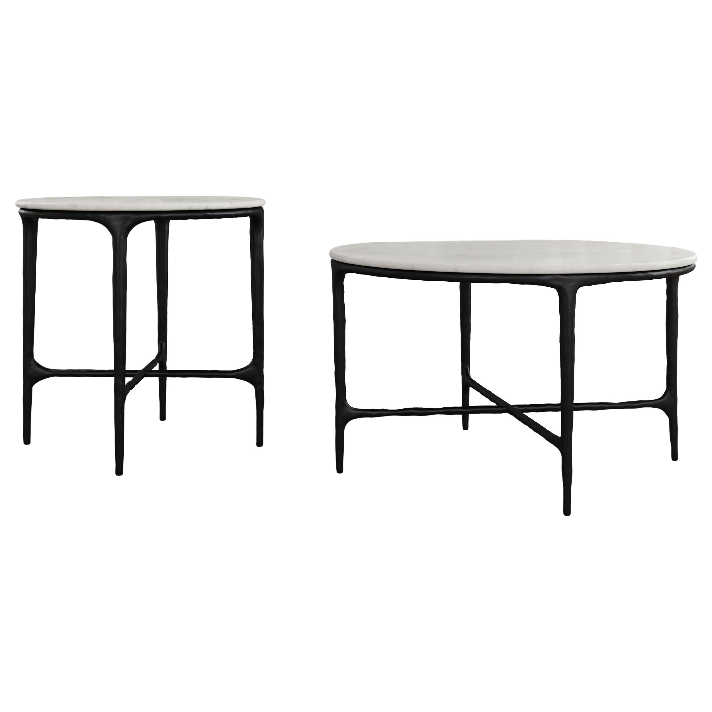 Hermas 2-piece Round Marble Coffee and End Table Set White — view 2