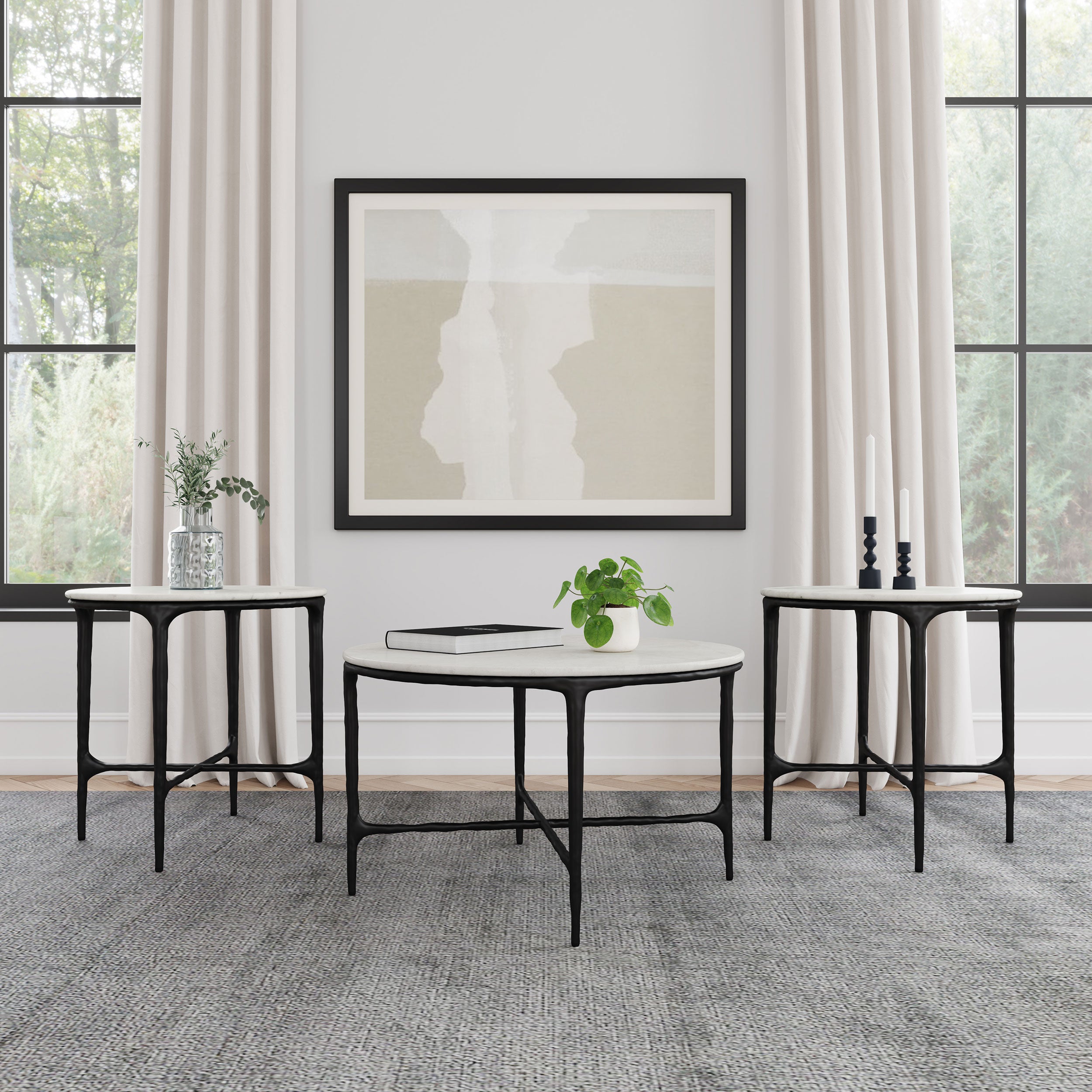 Hermas 3-piece Round Marble Coffee and End Table Set White — view 1