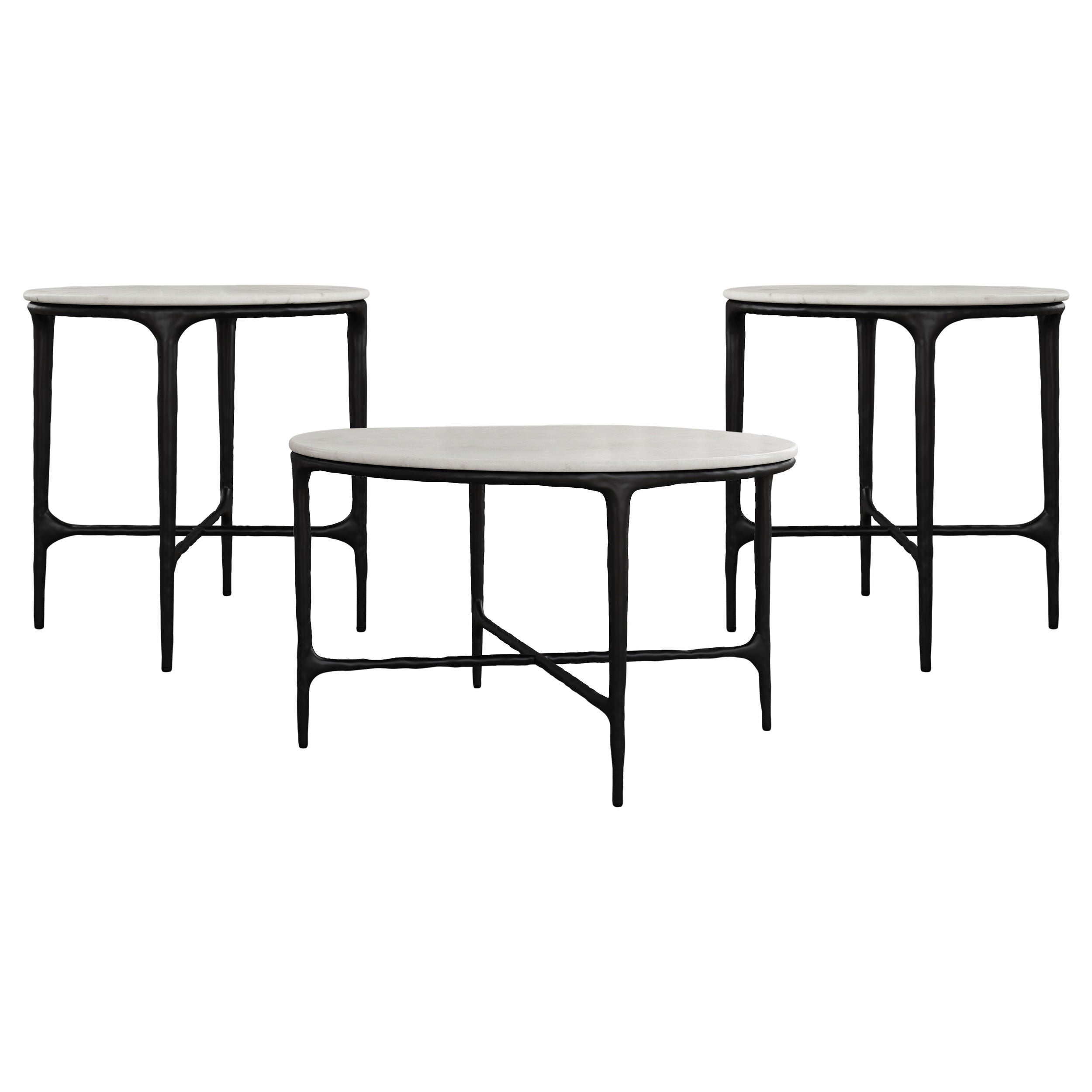Hermas 3-piece Round Marble Coffee and End Table Set White — view 2