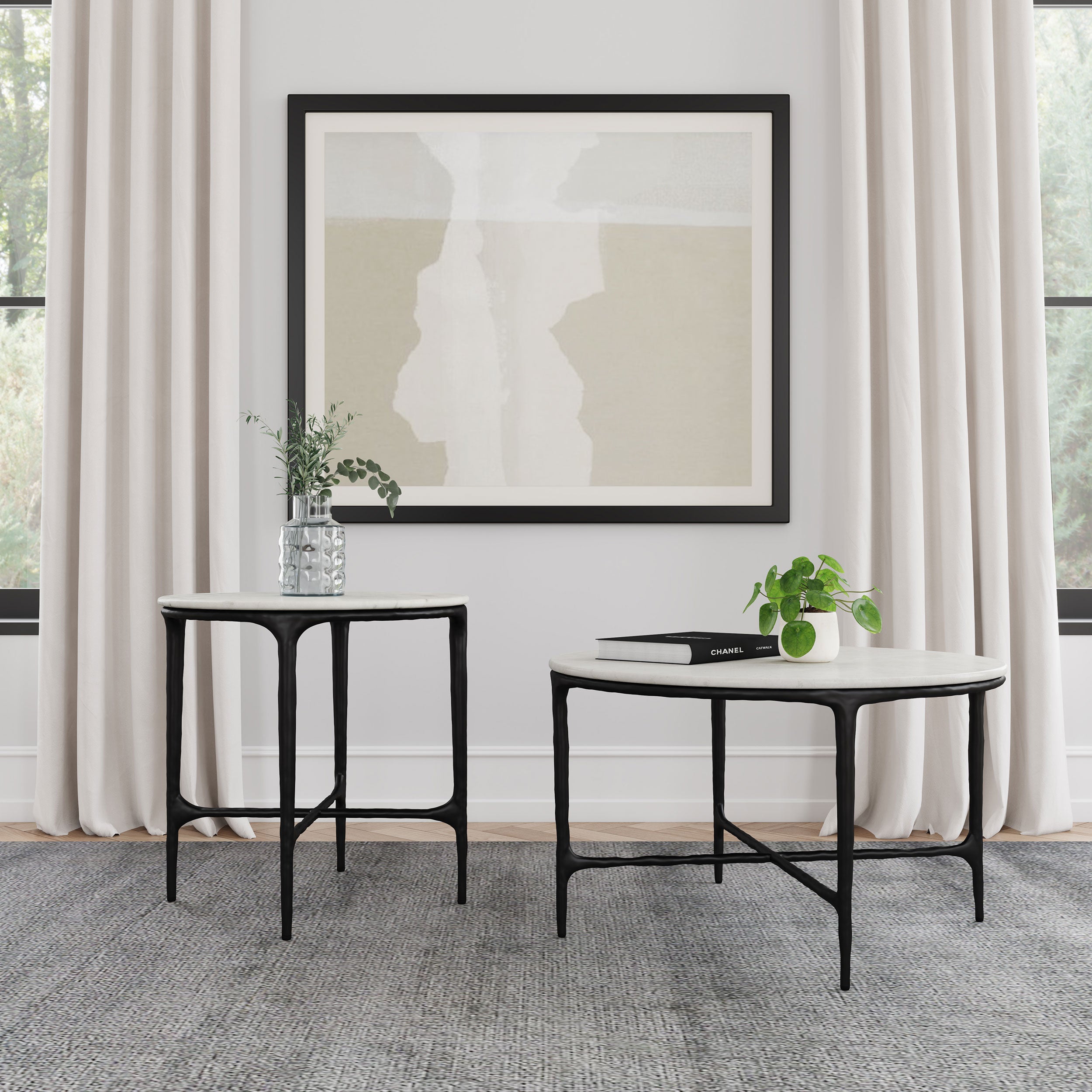 Hermas Round Genuine Marble Top Metal Coffee Table White — view 8
