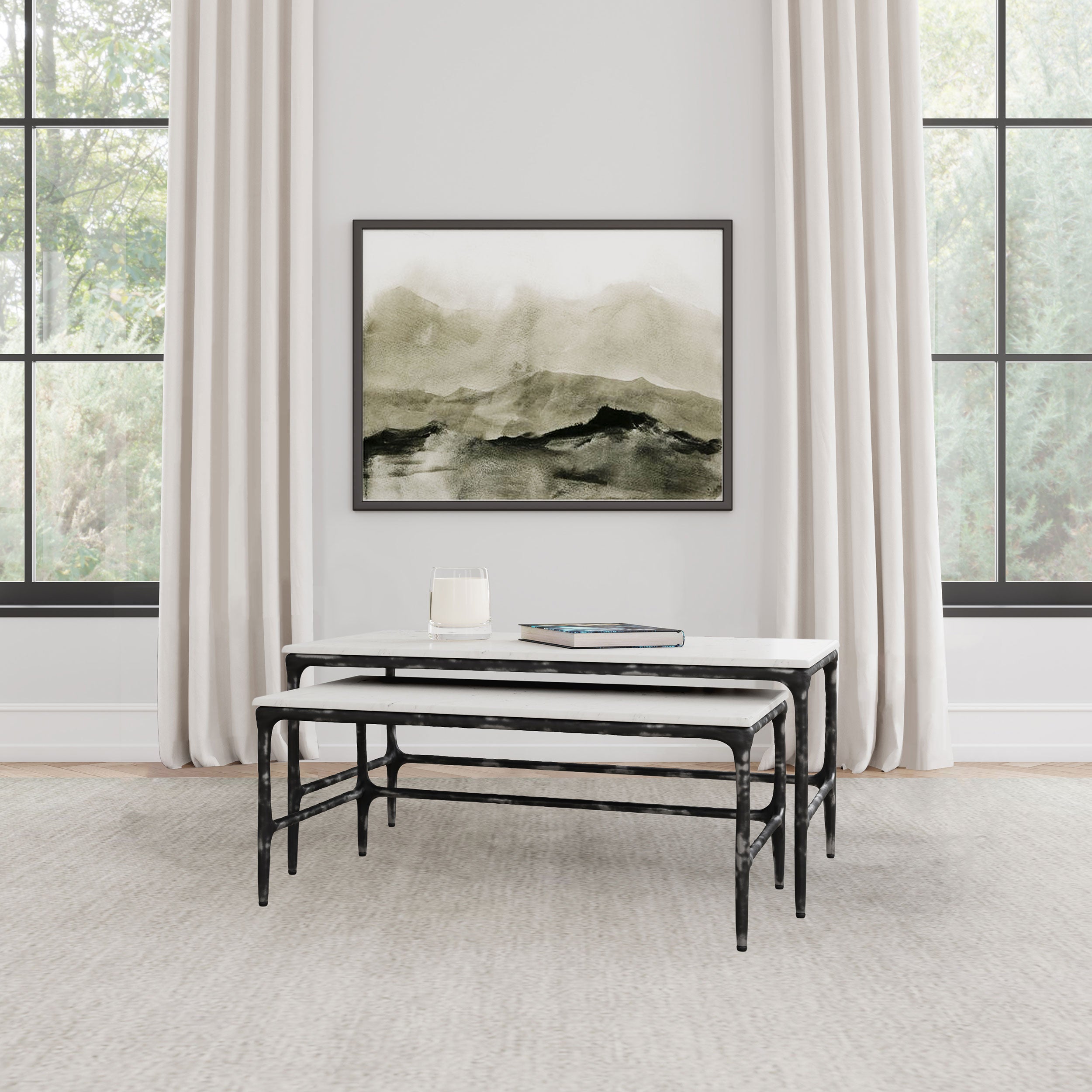 Ebby 2-piece Genuine Marble Top Nesting Coffee Tables White — view 2
