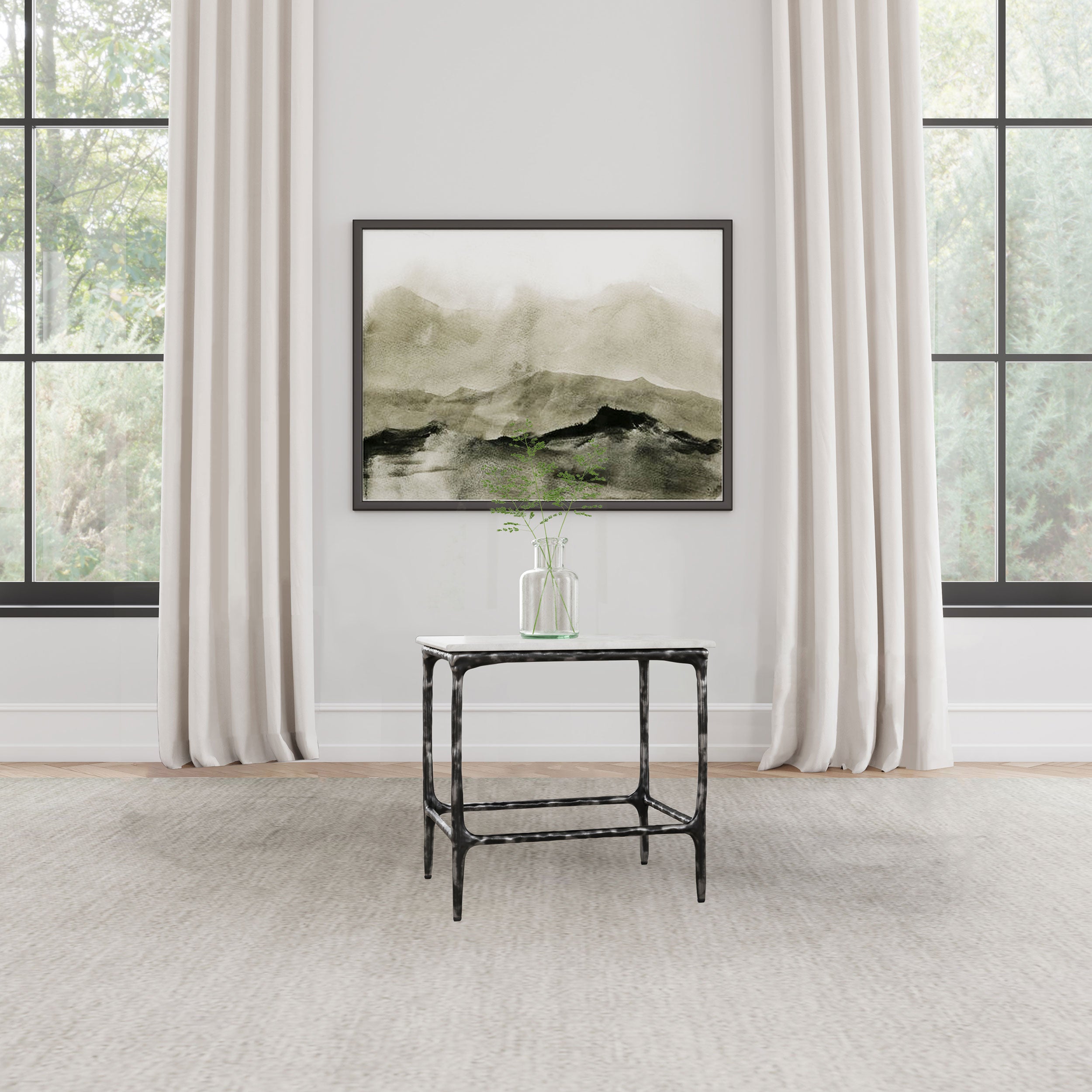 Ebby Square Genuine Marble Top Metal End Table White — view 2