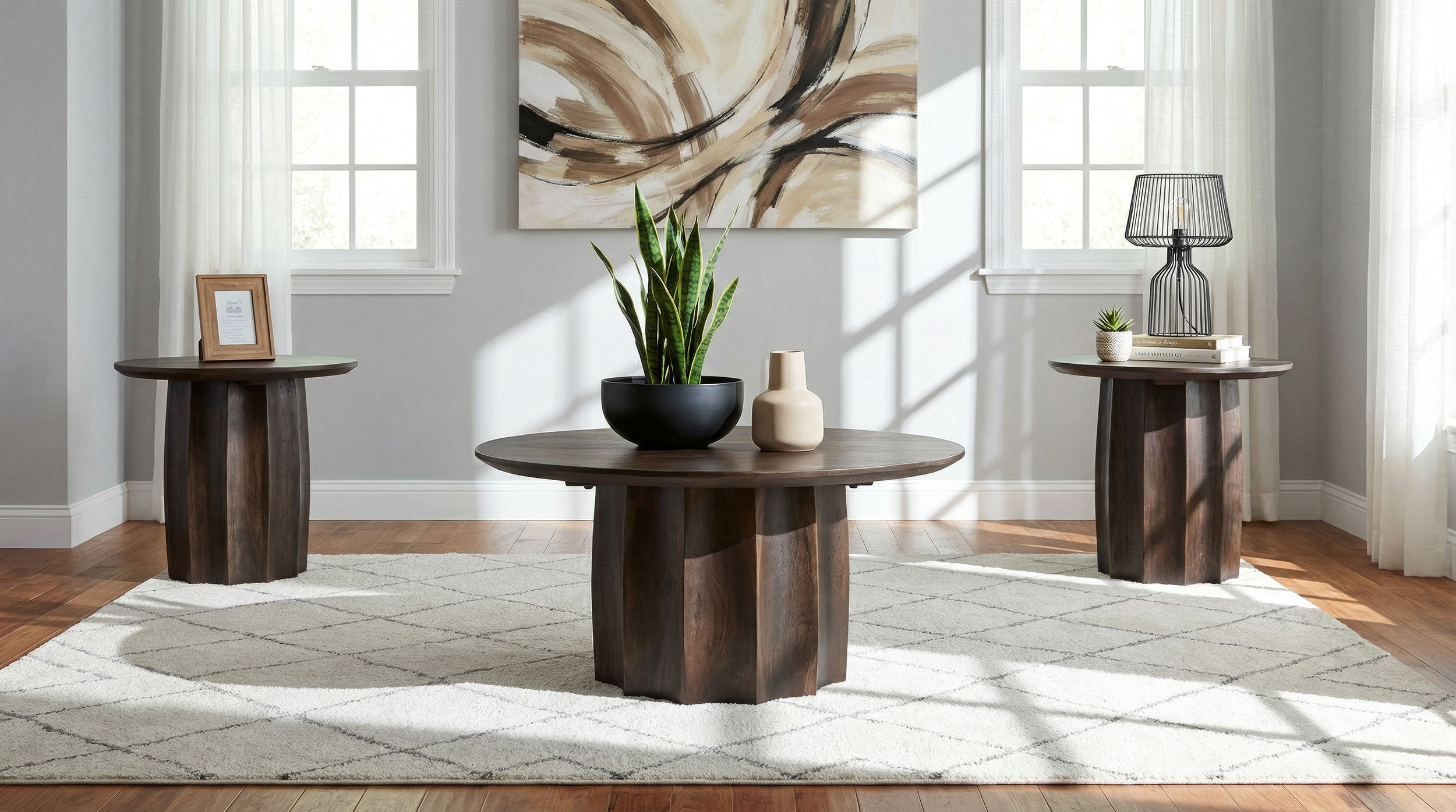 Cayenne 3-piece Solid Mango Wood Coffee Table Set Walnut — view 1