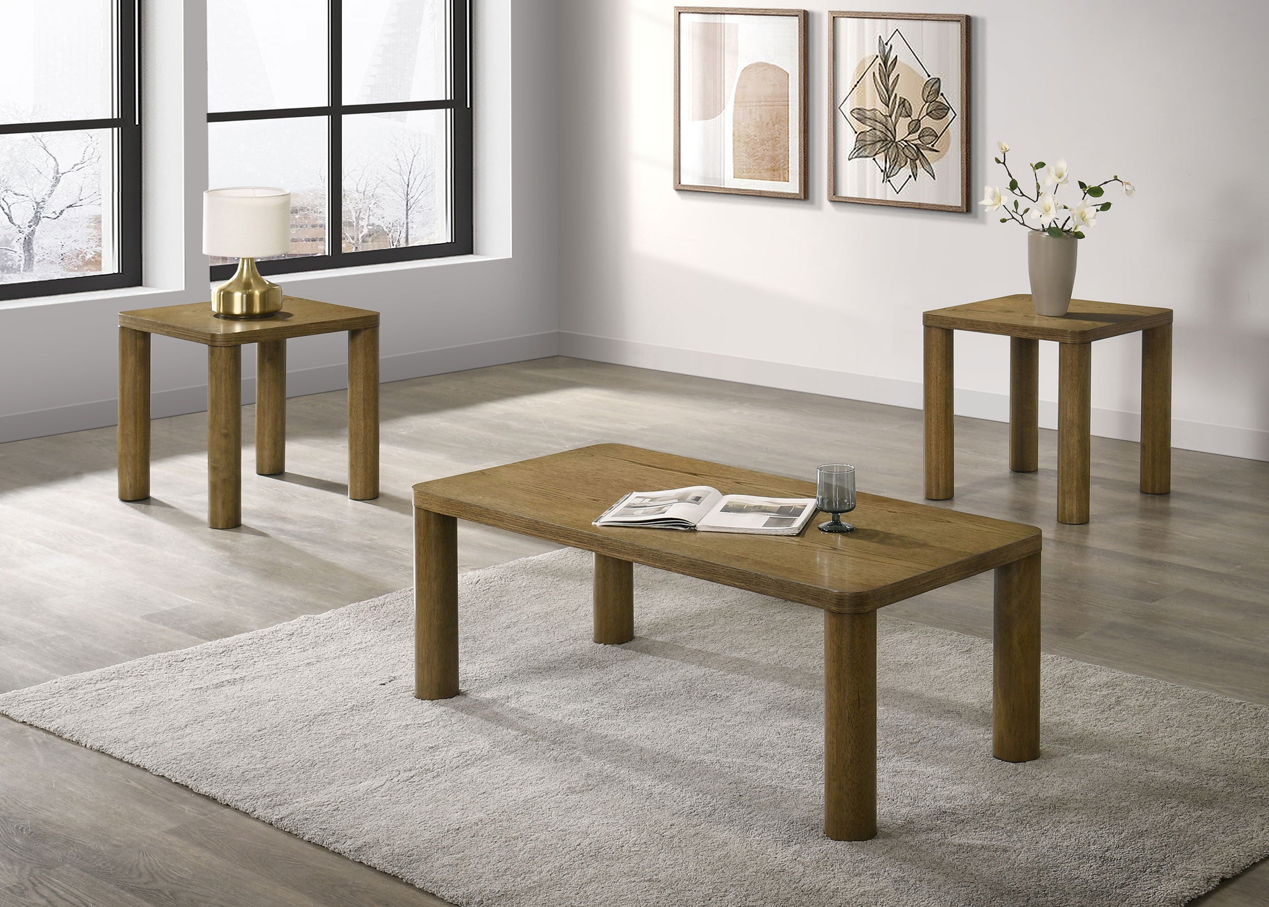 Castlewood 3-piece Cocktail Coffee Table Set Brown Oak — view 1
