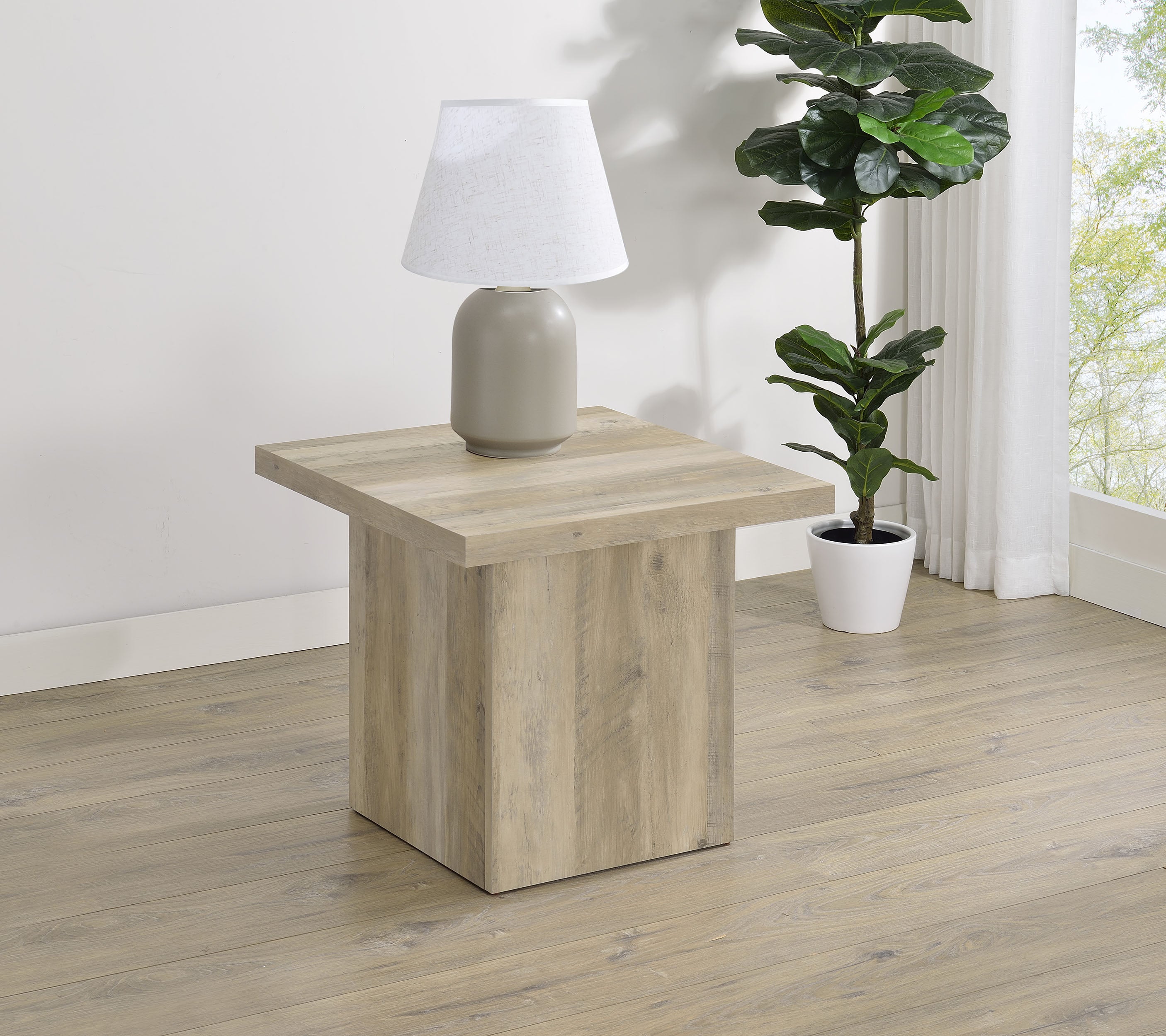 Devar Square Engineered Wood End Table Distressed Pine — view 2
