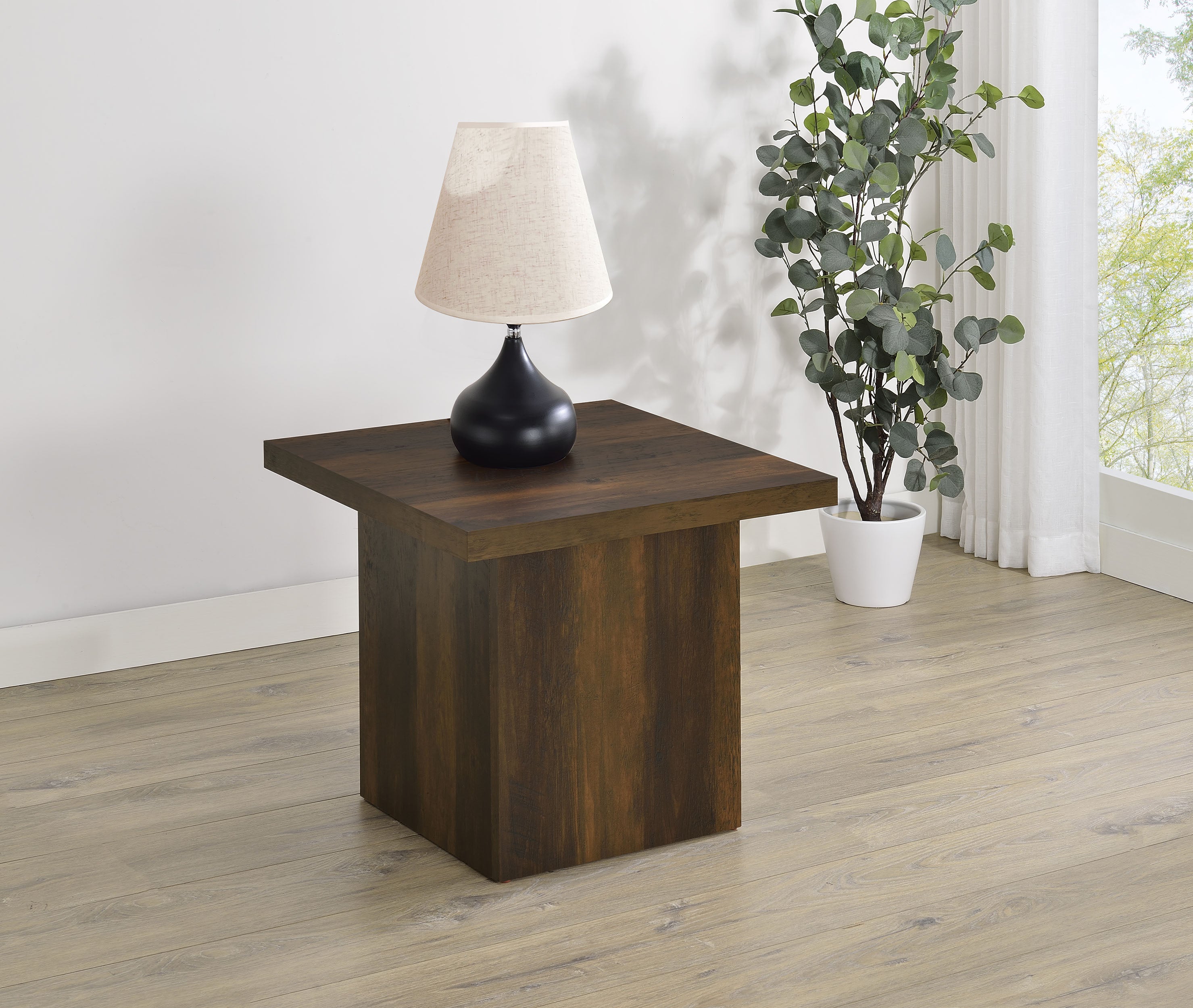 Devar Square Engineered Wood Side End Table Dark Pine — view 2