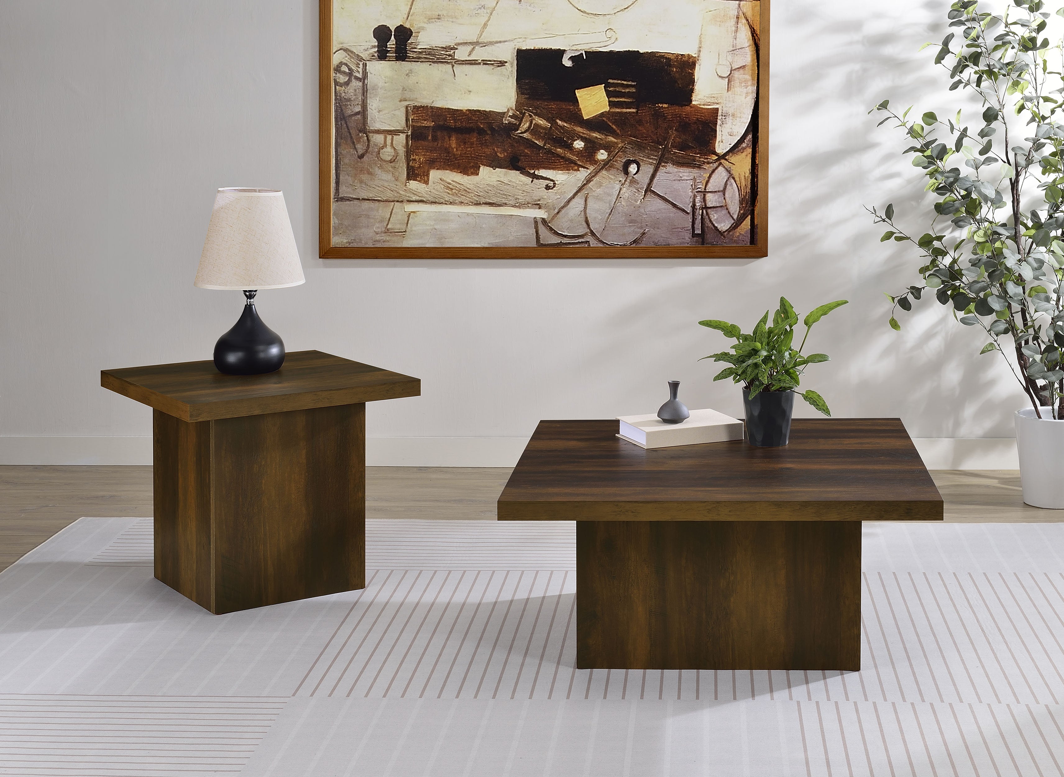 Devar 2-piece Square Coffee and End Table Set Dark Pine — view 1
