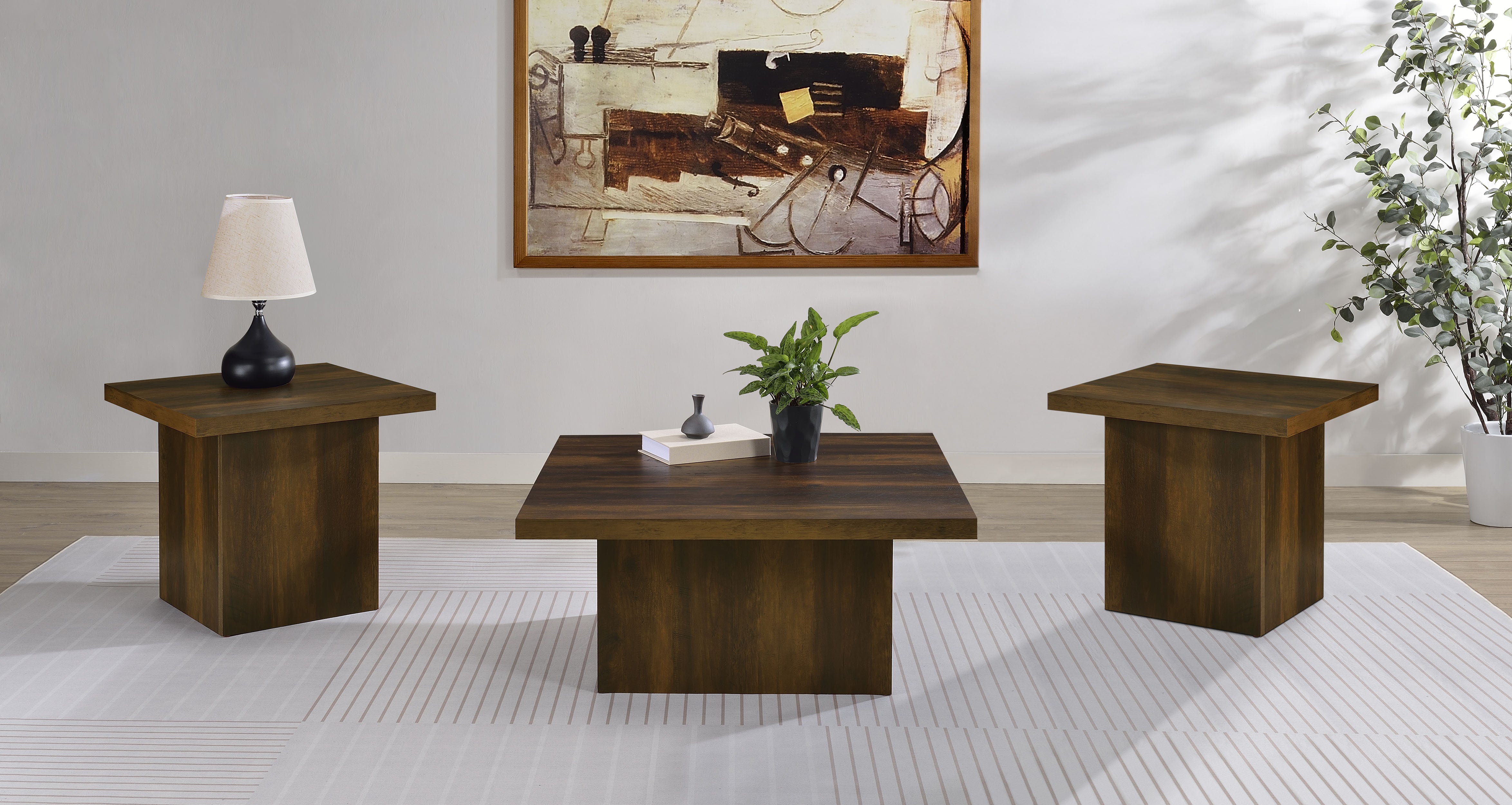 Devar 3-piece Square Coffee and End Table Set Dark Pine — view 1
