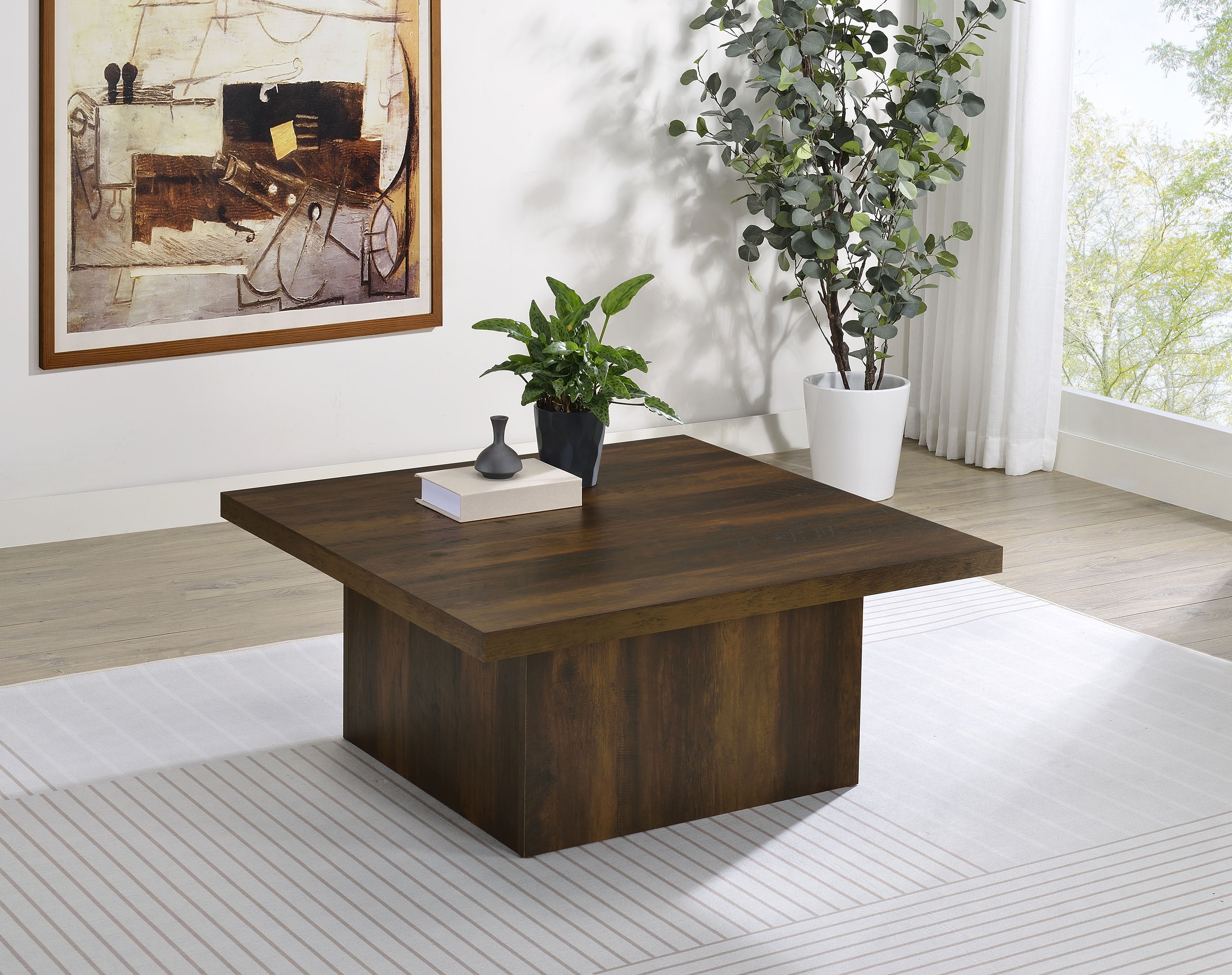 Devar Square Engineered Wood Cocktail Coffee Table Dark Pine — view 2