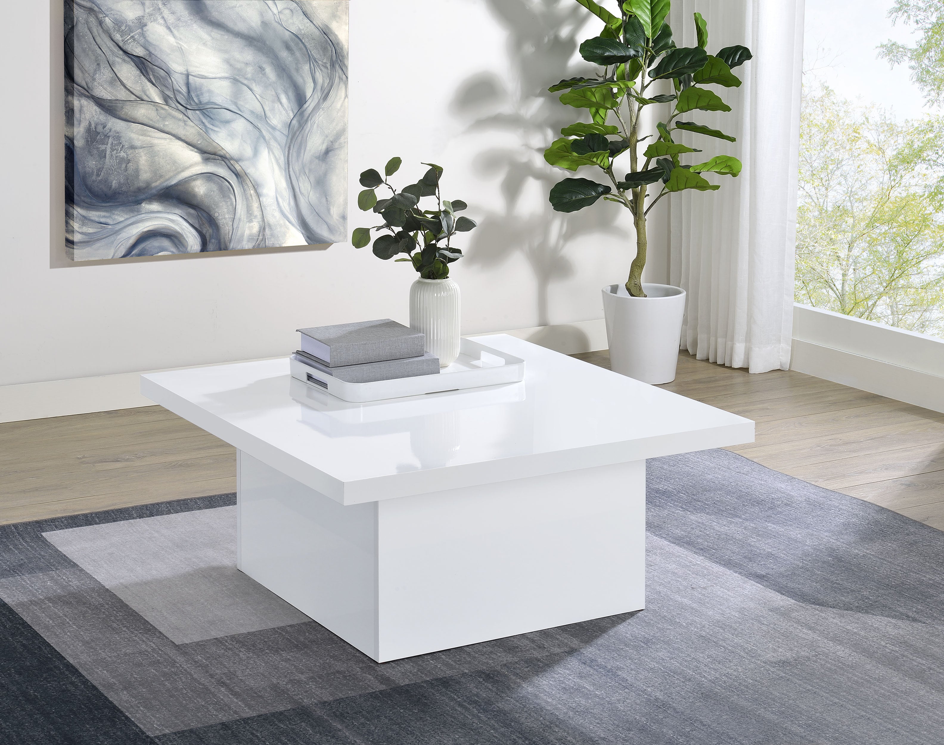 Devar Square Engineered Wood Coffee Table White High Gloss — view 2