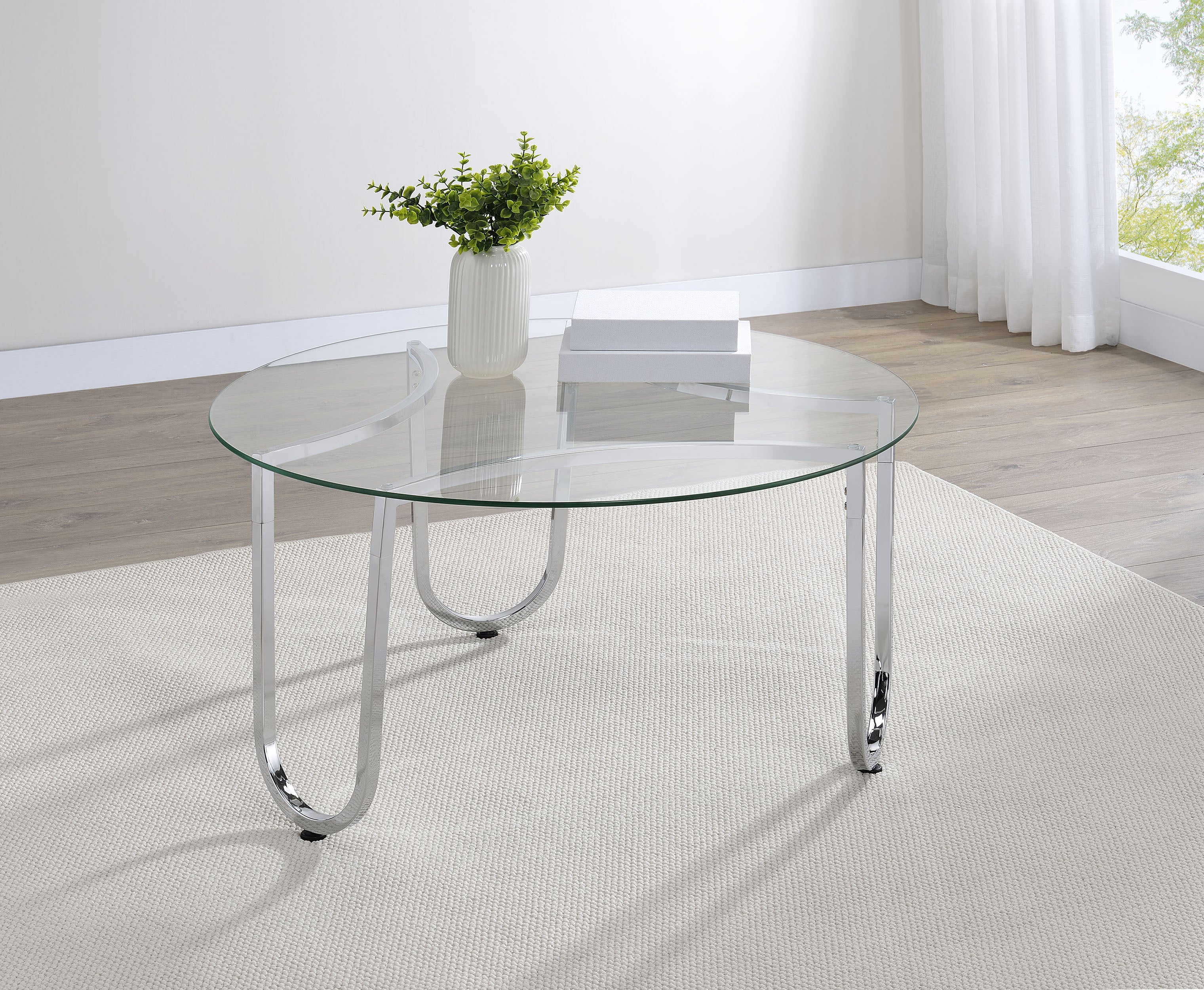 Beller Round Tempered Glass Top Cocktail Coffee Table Chrome — view 2