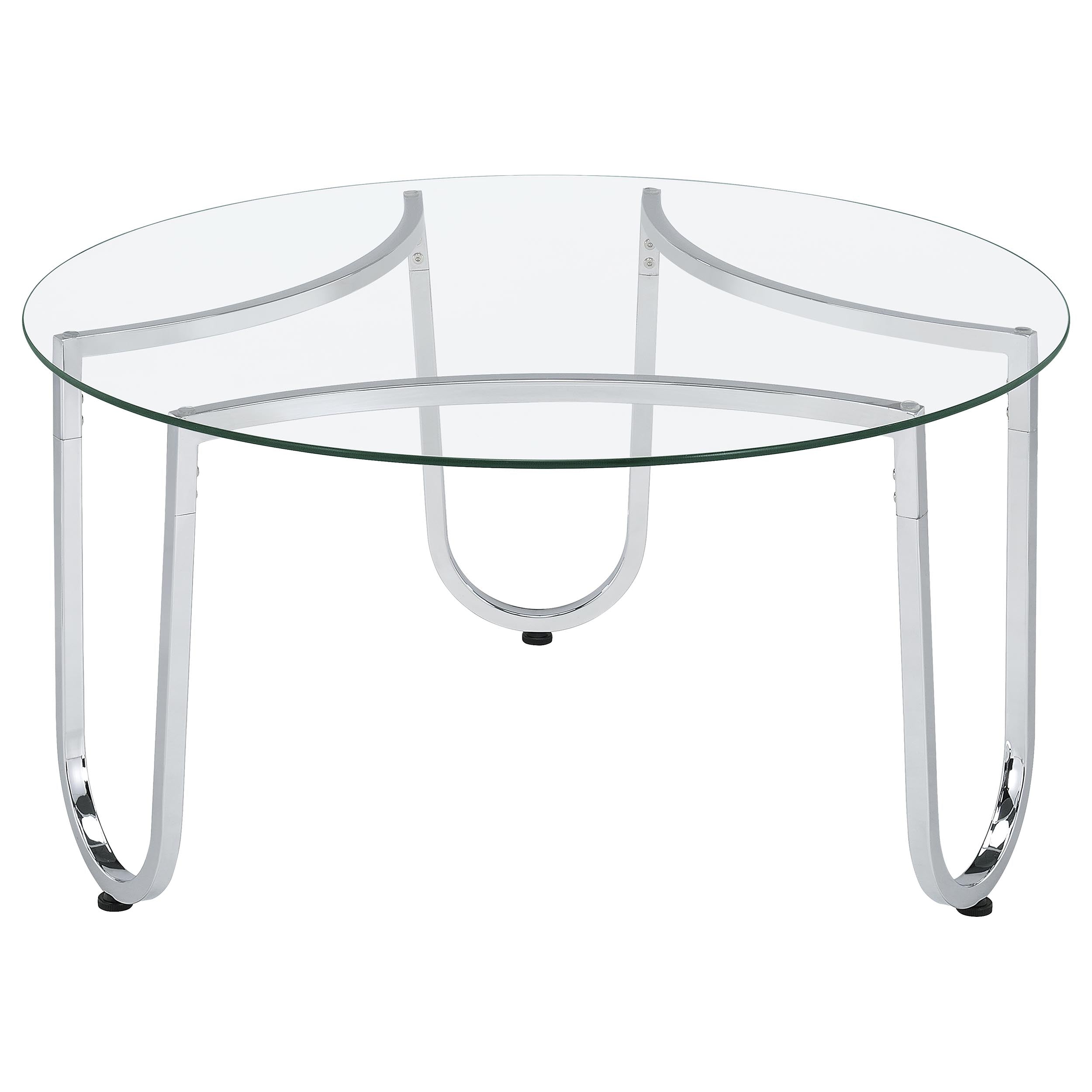 Beller Round Tempered Glass Top Cocktail Coffee Table Chrome — view 3