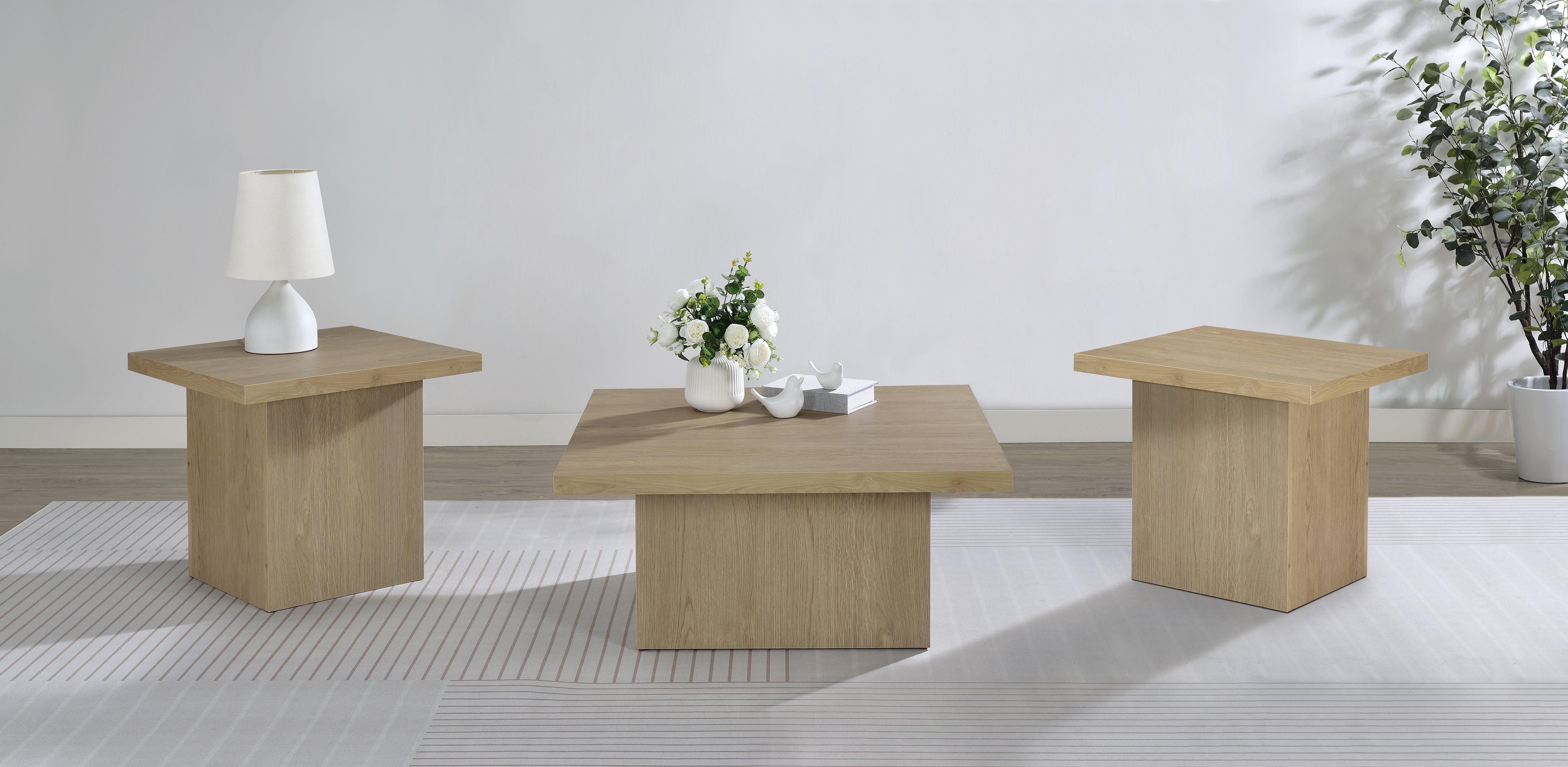 Devar 3-piece Square Cocktail Coffee End Table Set Latte — view 1