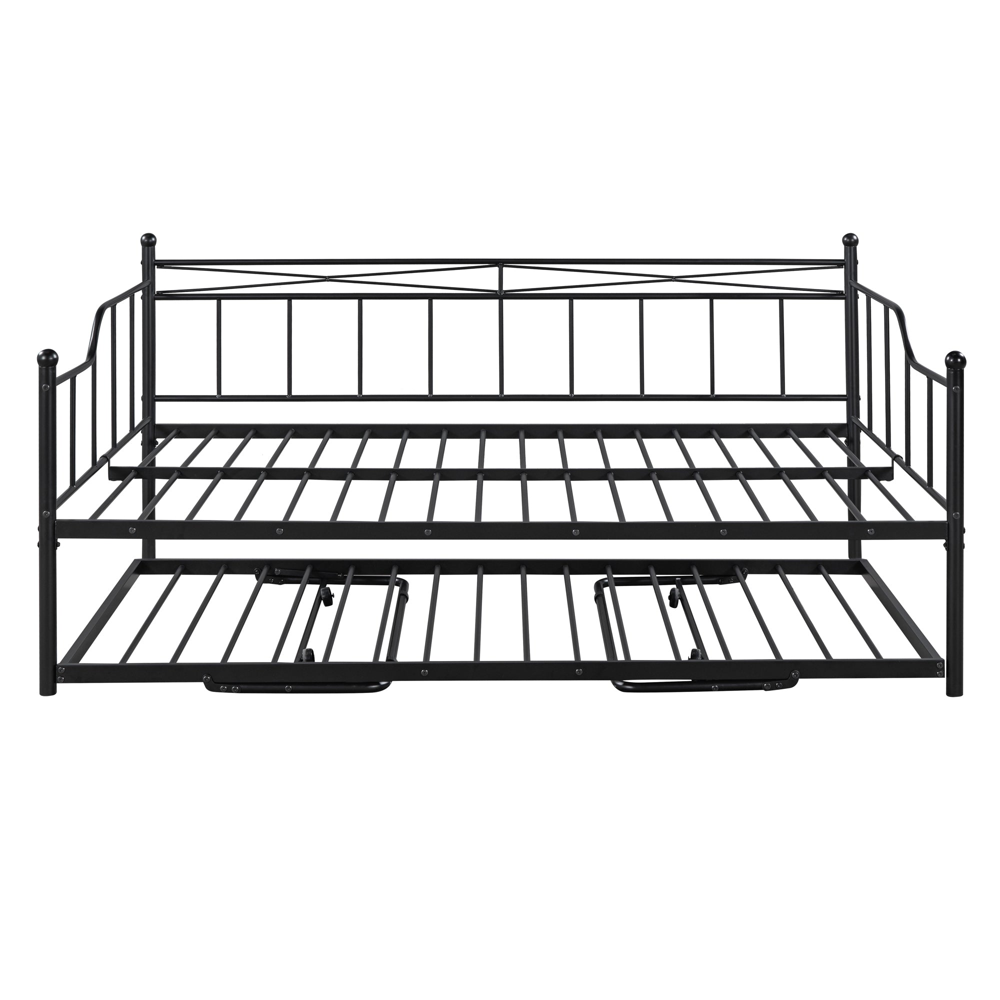 Full Size Metal Daybed with Twin Size Adjustable Trundle, Portable Folding Trundle, Black(OLD SKU:MF293736AAB)
