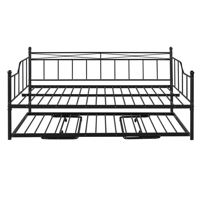 Full Size Metal Daybed with Twin Size Adjustable Trundle, Portable Folding Trundle, Black(OLD SKU:MF293736AAB)