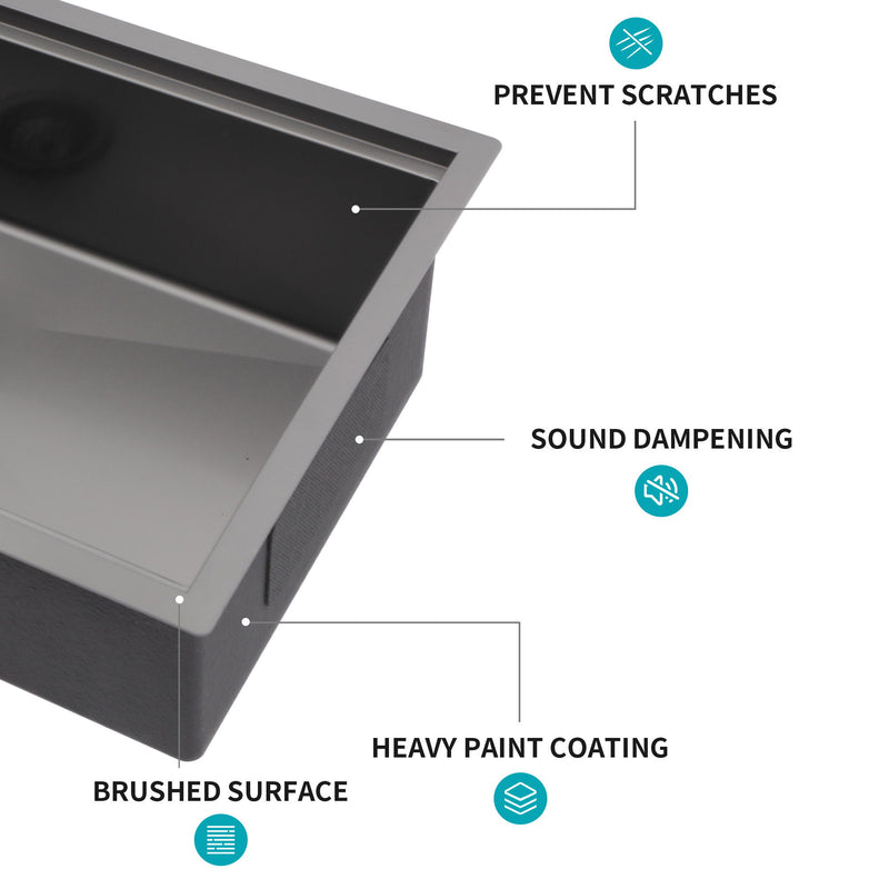 Workstation Kitchen Sink 30" X 18" X 10" Single Bowl Undermount 16 Gauge - Gunmetal Black
