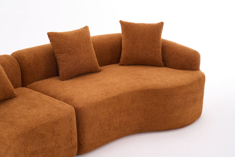 4 Seater Sofa With Chenille Fabric, 30D, 60 Hardness Full Sponge, 4 Pillow For Living Room, Home Furniture Sleeper Sectional Sofa For Apartment
