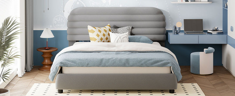 Upholstered Platform Bed Frame And Stylish Curve Shaped Design