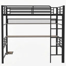 Full Size Loft Bed Frame With Storage Shelf And LED Light - Black