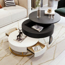 Modern Round Lift-Top Nesting Coffee Tables With 2 Drawers