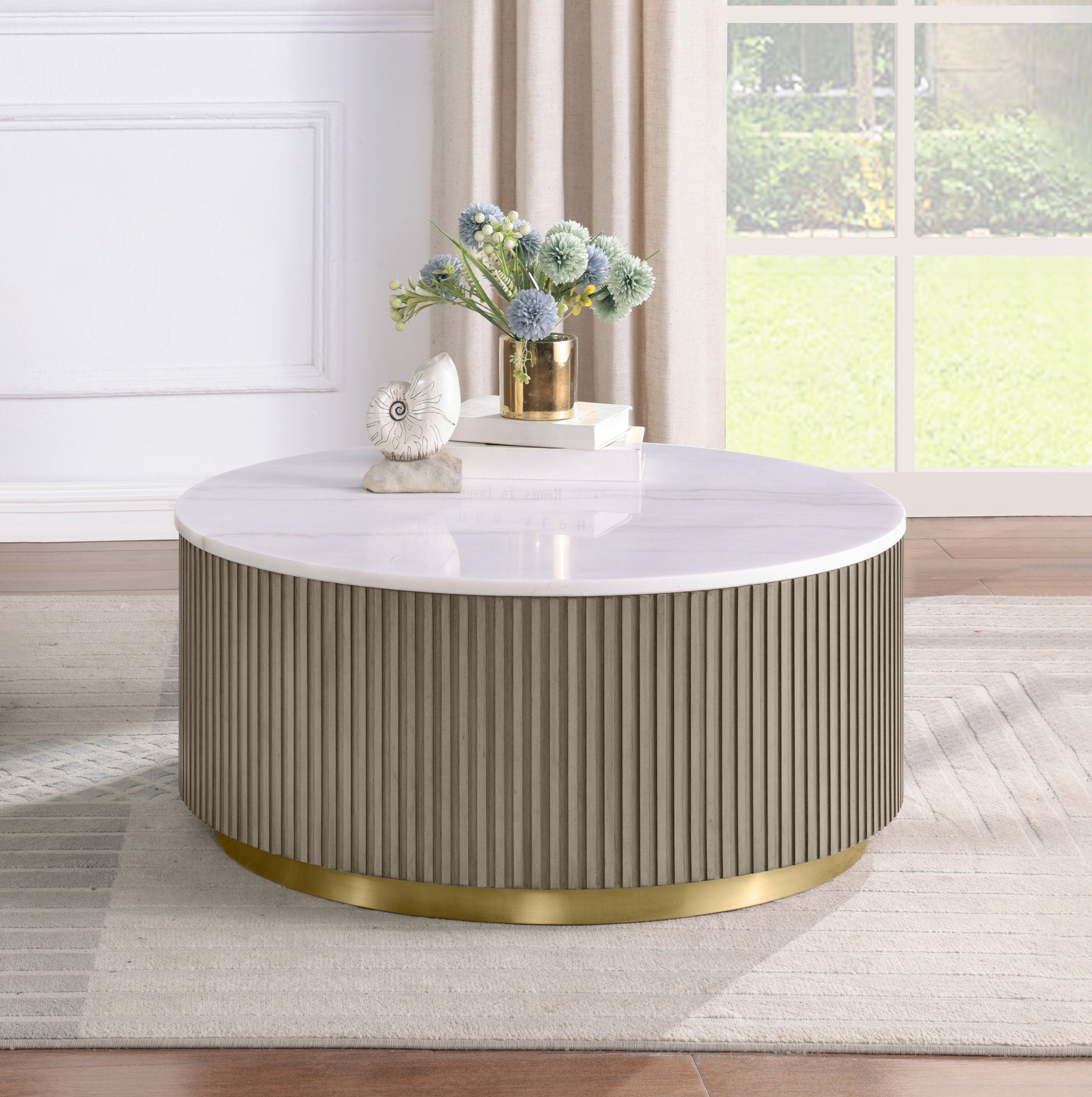 Jason Round White Marble Top Coffee Table Greige — view 2